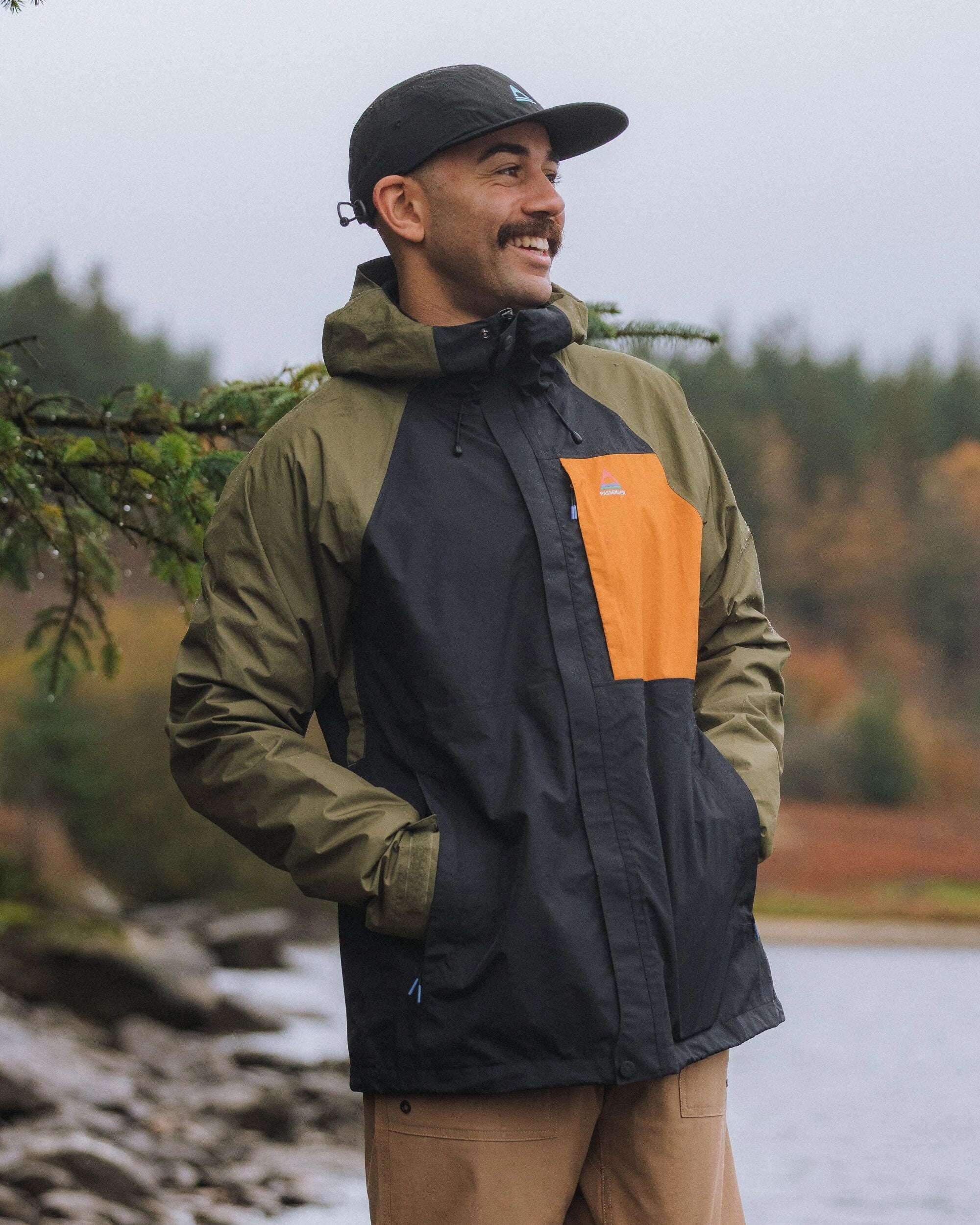 Trailscape Men's Recycled Waterproof Jacket - Black/Khaki - Lifestyle