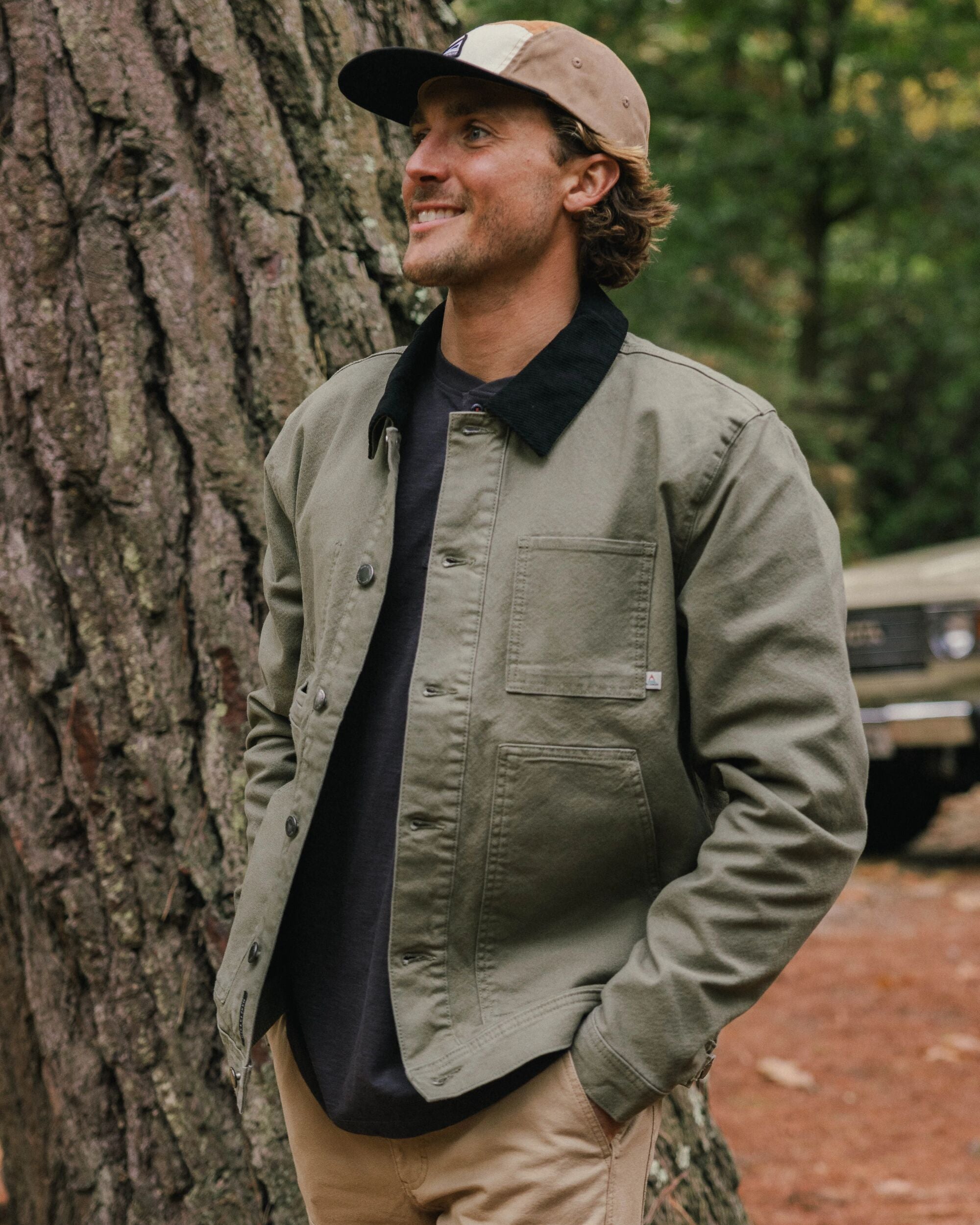 Vantage Lined Organic Cotton Canvas Jacket - Dusty Olive - Lifestyle