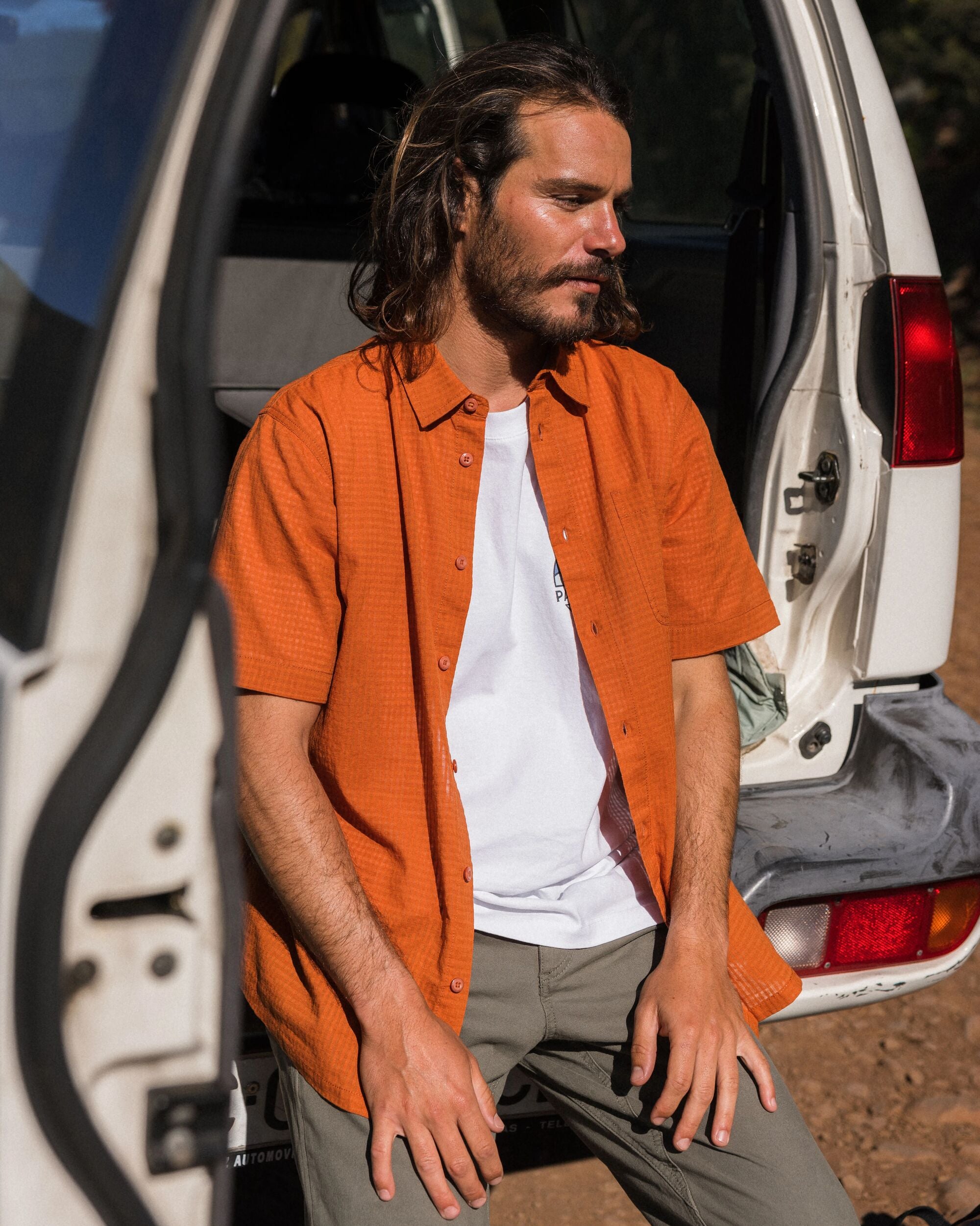 Chill Textured Short Sleeve Shirt - Sunset Orange - Lifestyle