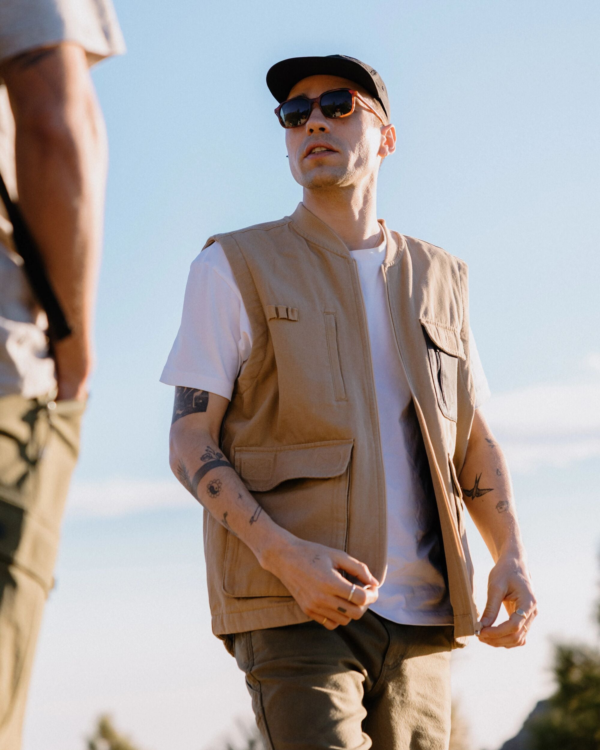 Explorers Organic Cotton Canvas Gilet - Stone - Lifestyle