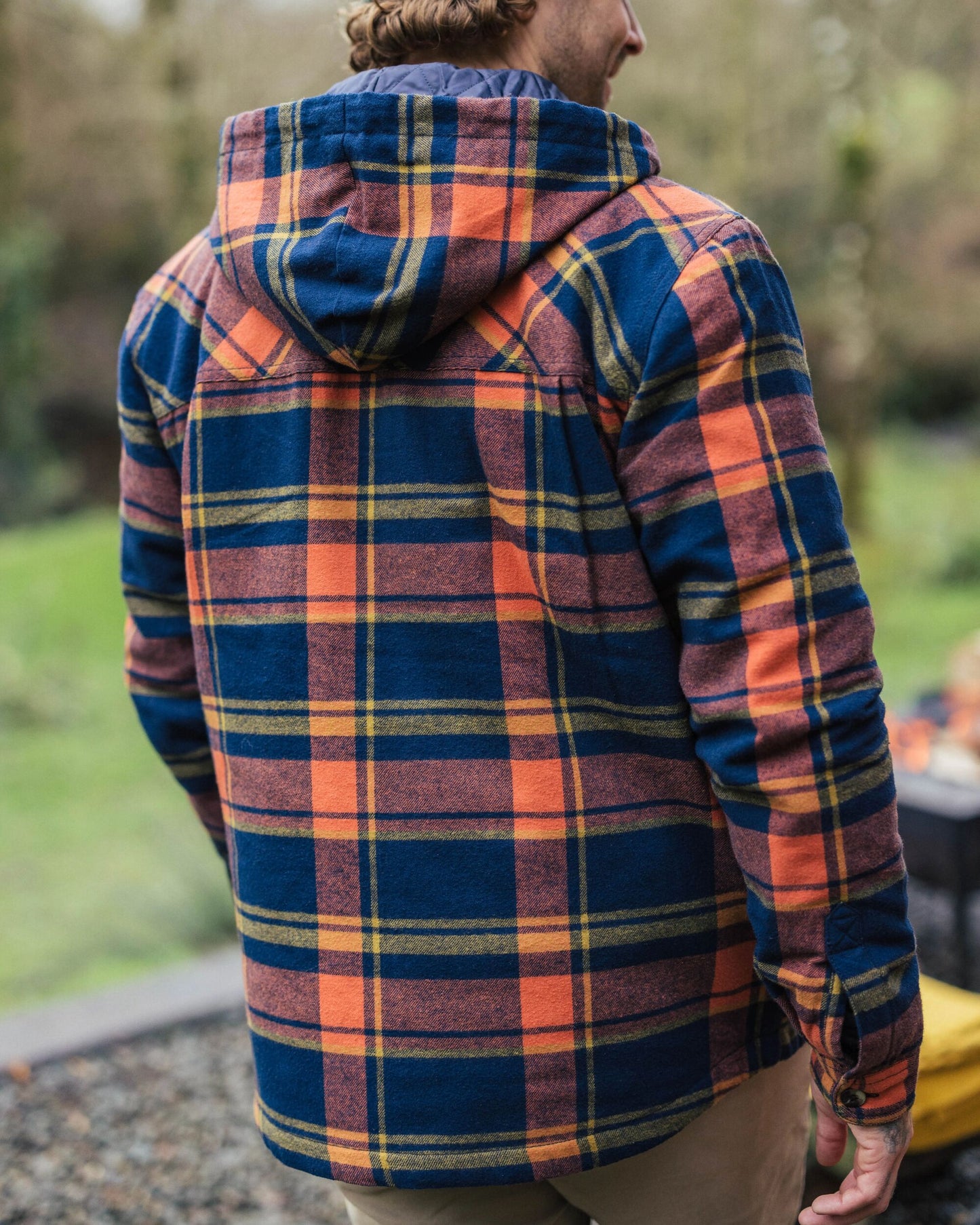 Sherwood Check Hooded Overshirt - Rich Navy/Burnt Orange
