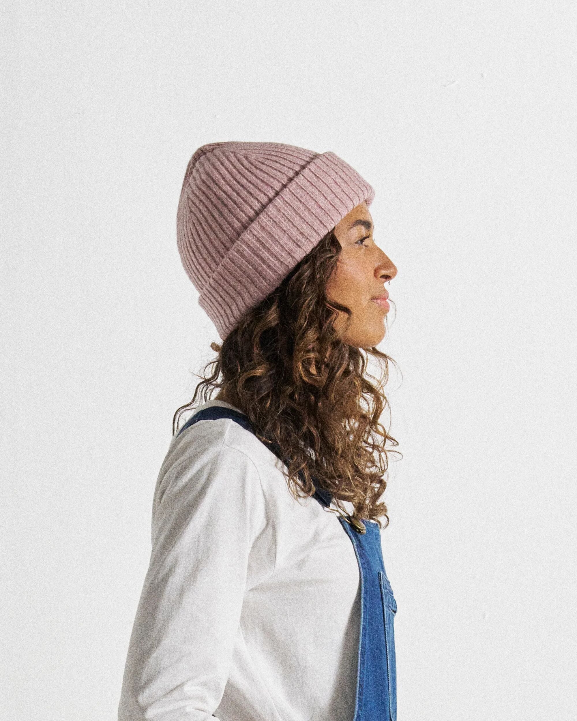 Fisherman Marl Beanie - Pink Haze - Studio Model - Female
