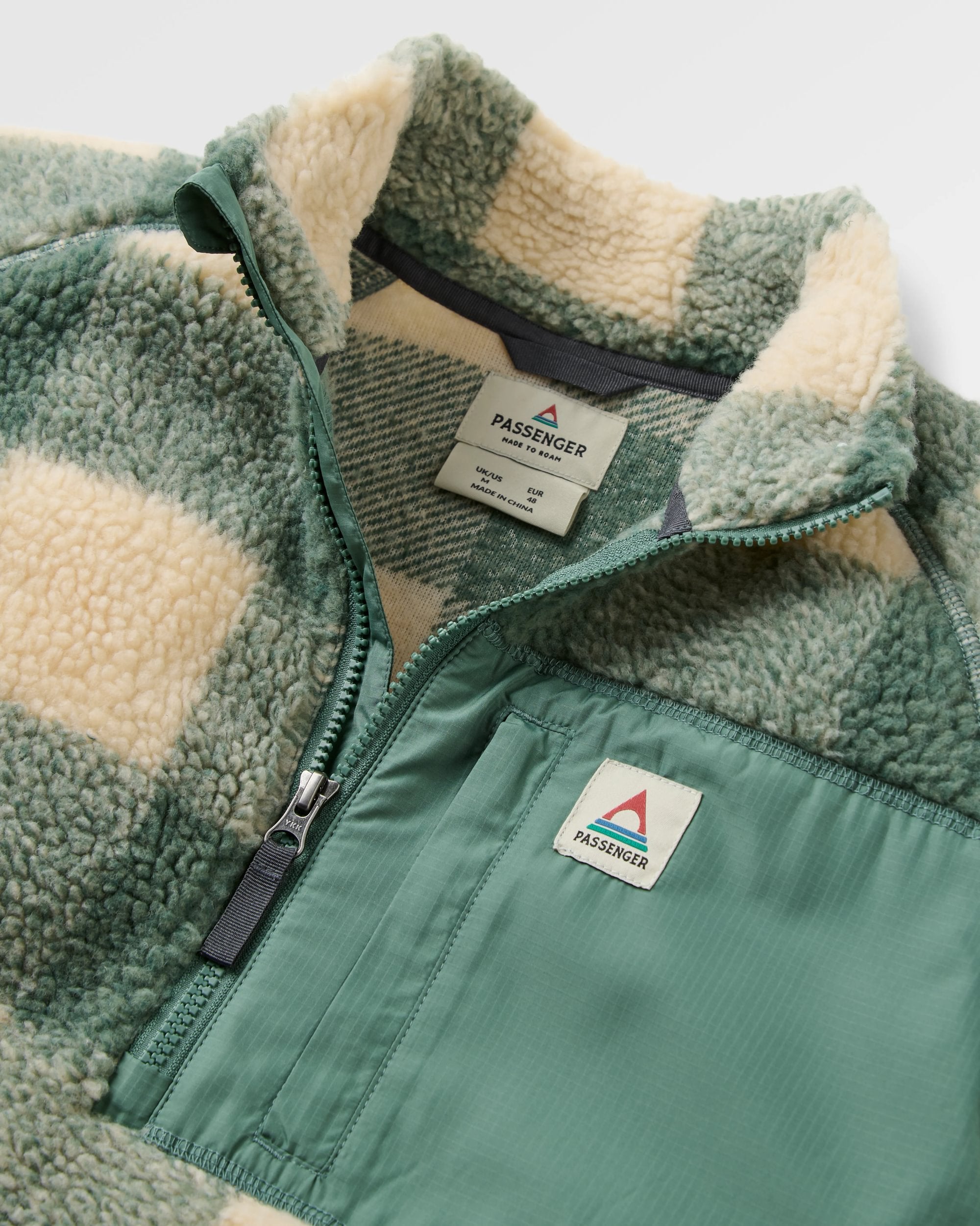 Offroad Recycled Sherpa 1/2 Zip Fleece - Dark Forest Check - Flatlay