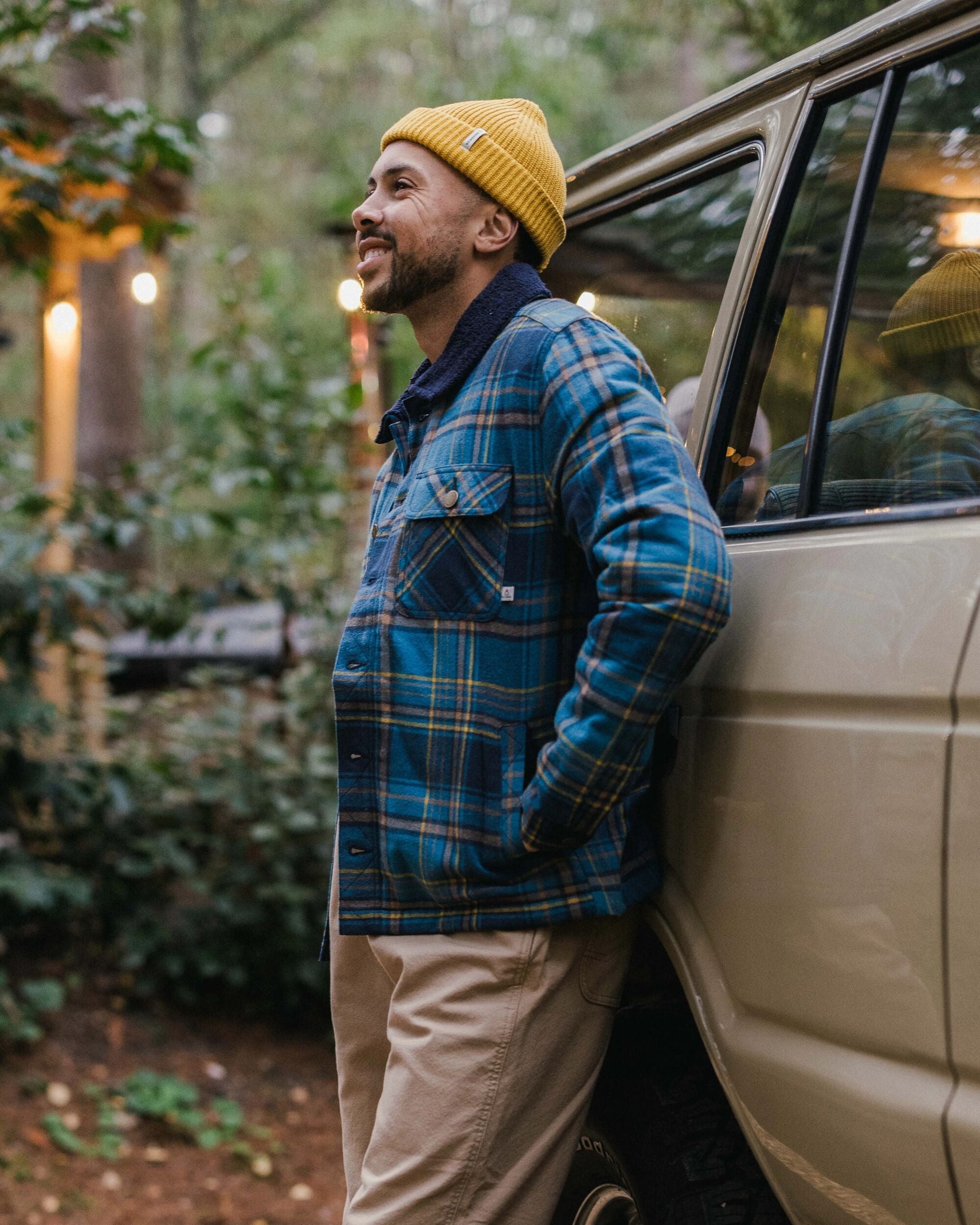 Falcon Organic Cotton Jacket - Tidal Blue Check - Lifestyle