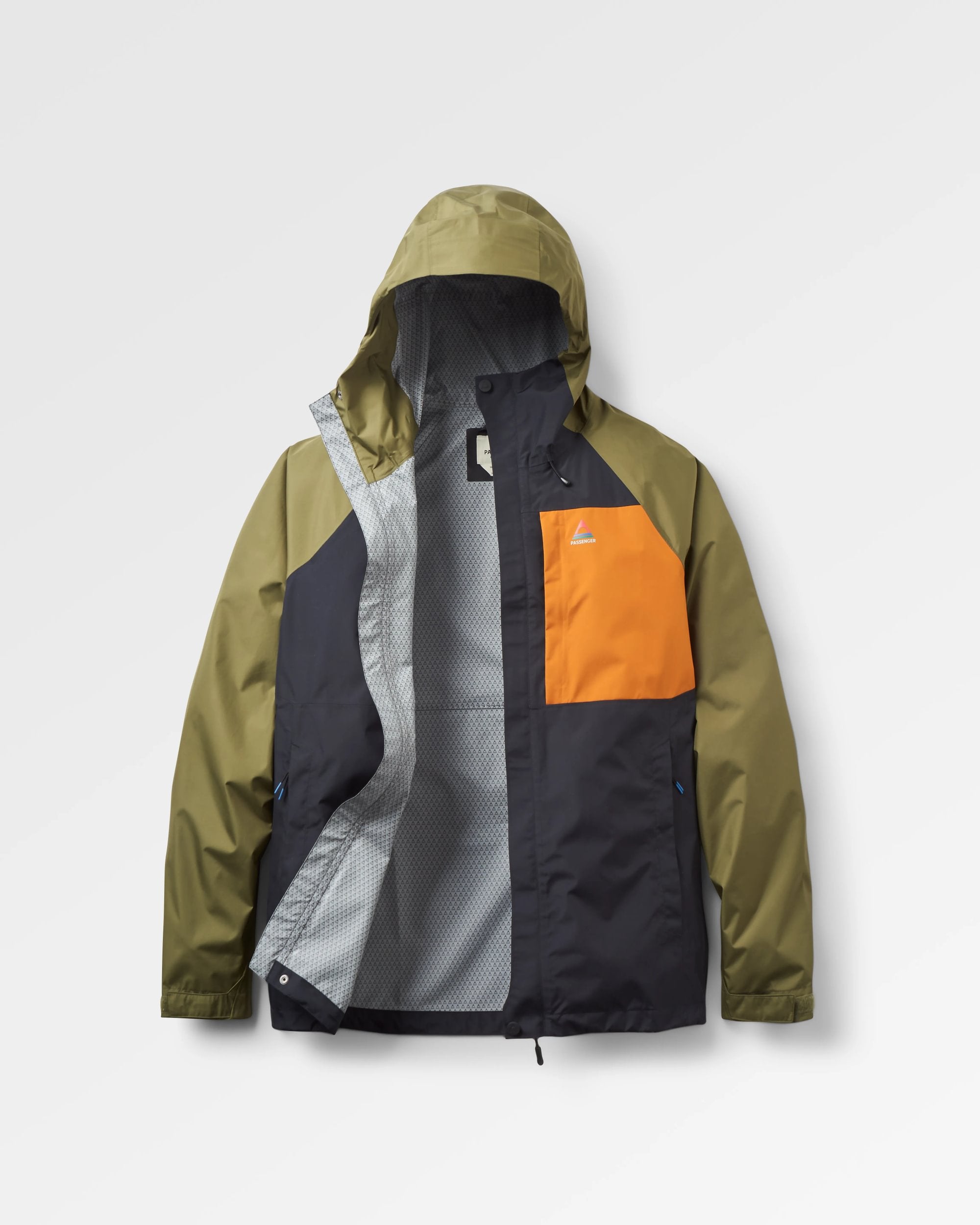 Trailscape Men's Recycled Waterproof Jacket - Black/Khaki - Flatlay