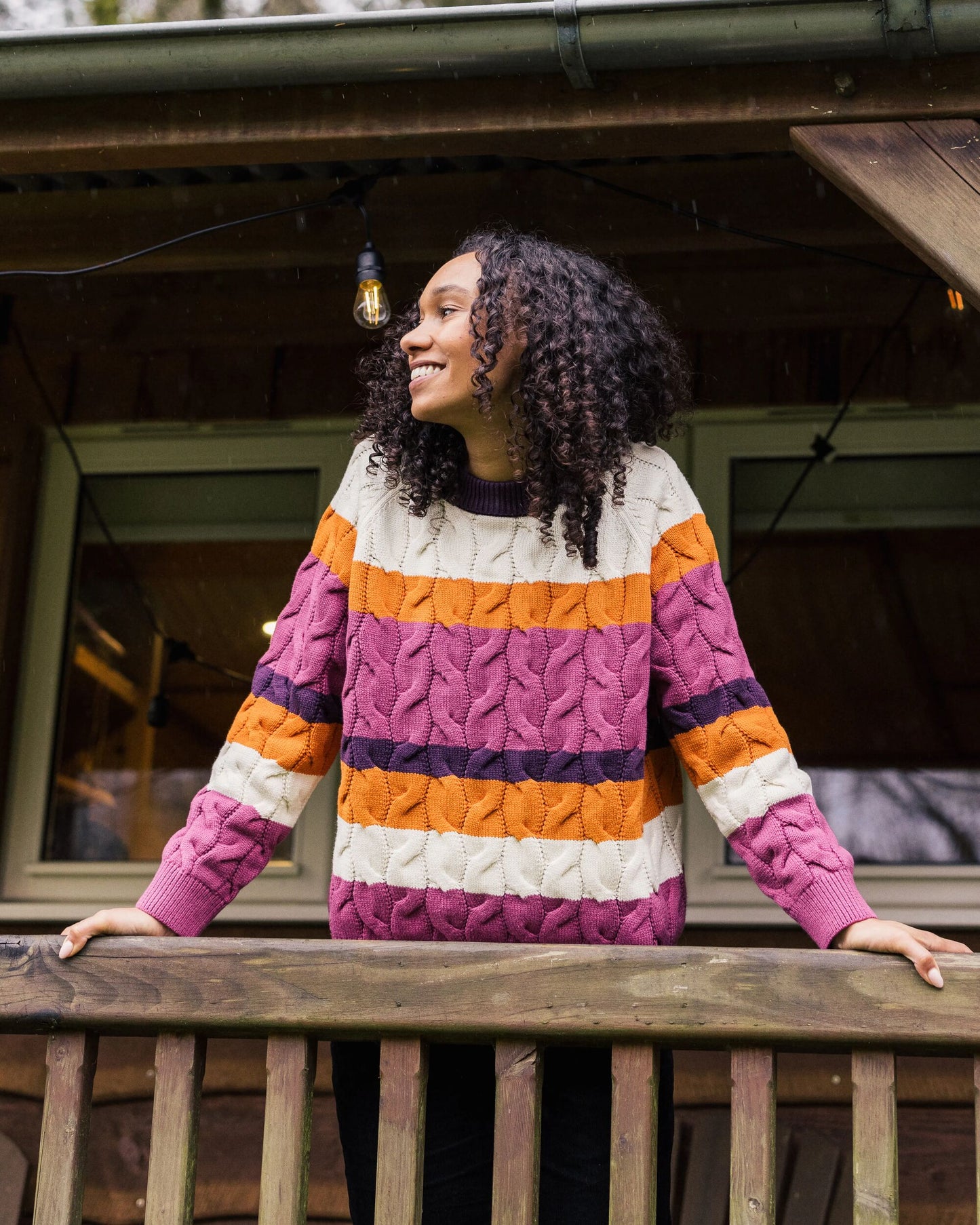 Comfort Organic Cotton Knitted Jumper - Rhubarb Multi Stripe