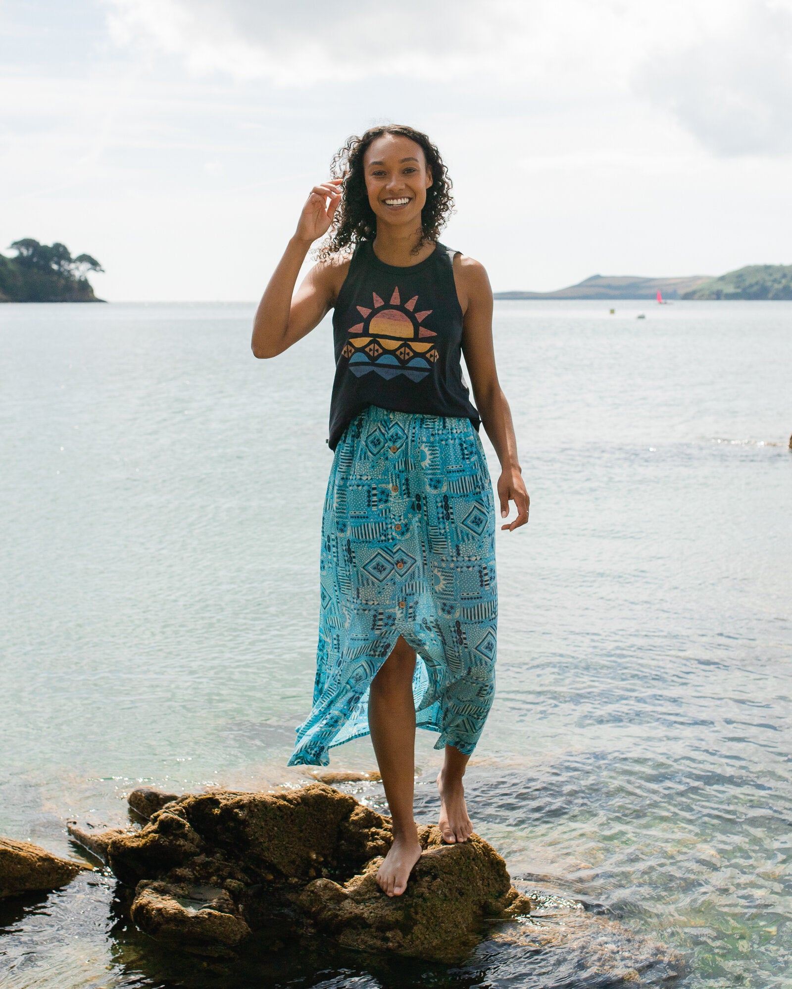 Hannah Skirt - Vintage Patchwork Blue Pool - Lifestyle