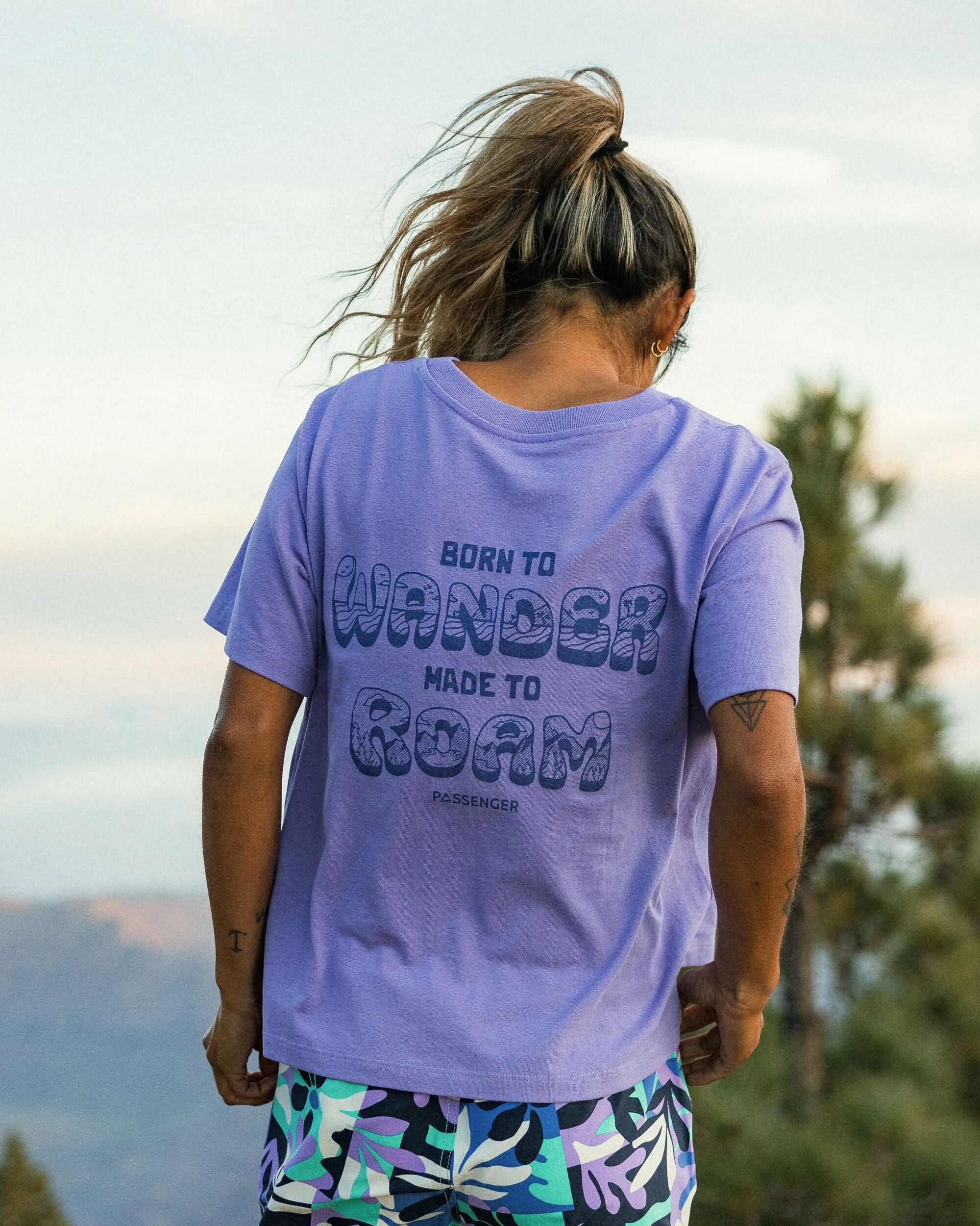 Woodcut Recycled Cotton T-Shirt - Retro Purple - Lifestyle