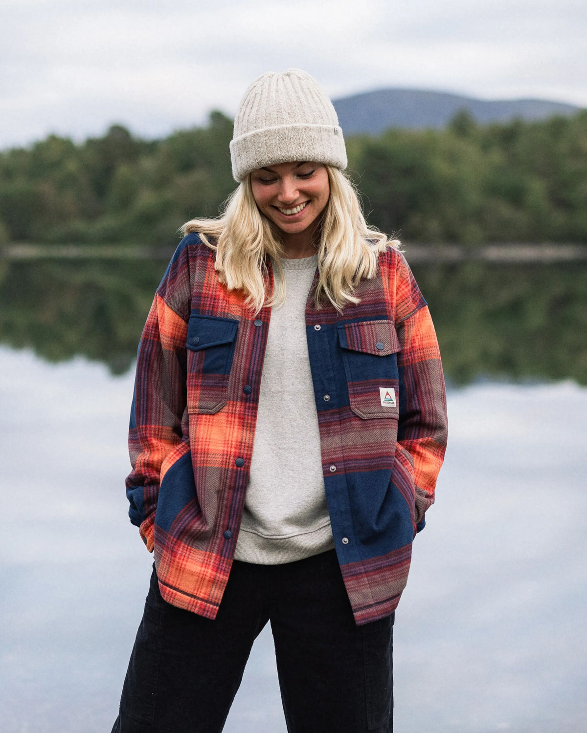 East Polar Fleece Shirt - Rich Navy/ Red Ochre Check - Lifestyle