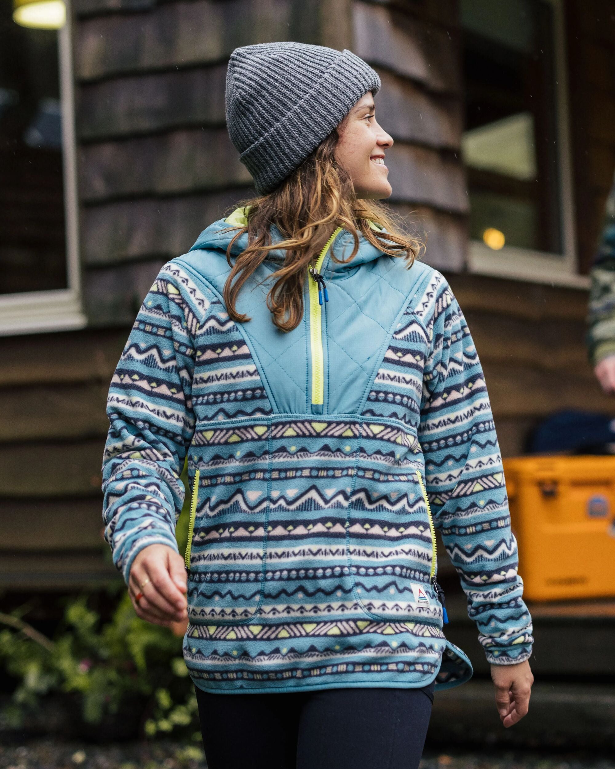 Juana Recycled Polar Hooded Fleece - Mountain Geo Arctic - Lifestyle