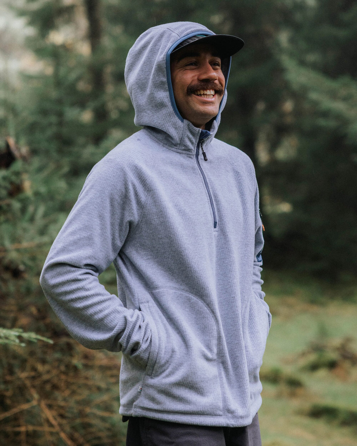 Forestscape Grid Fleece Hoodie - Grey Marl - Lifestyle
