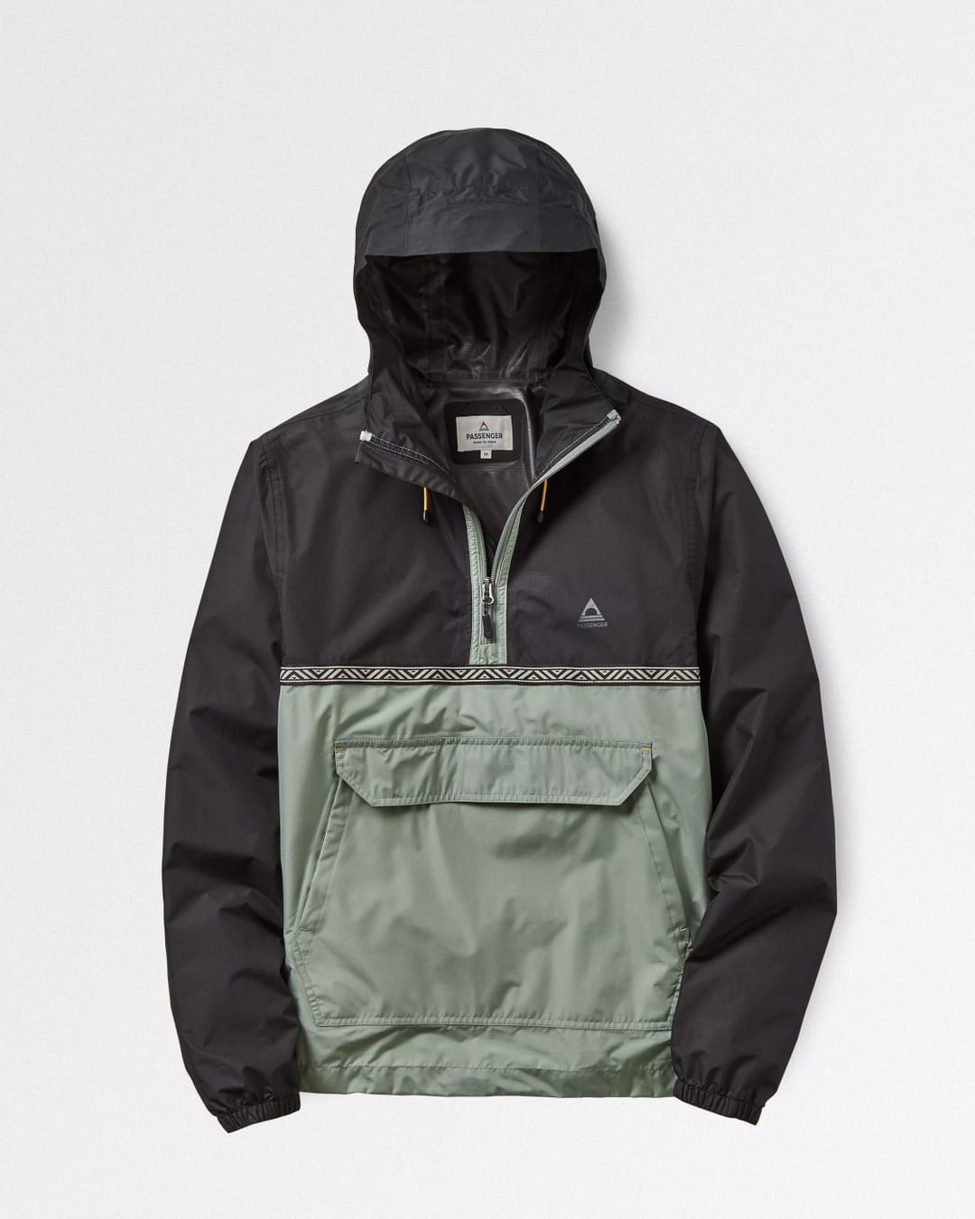 Flow 1/2 Zip Recycled Water Resistant Jacket - True Black/Pistachio - Flatlay