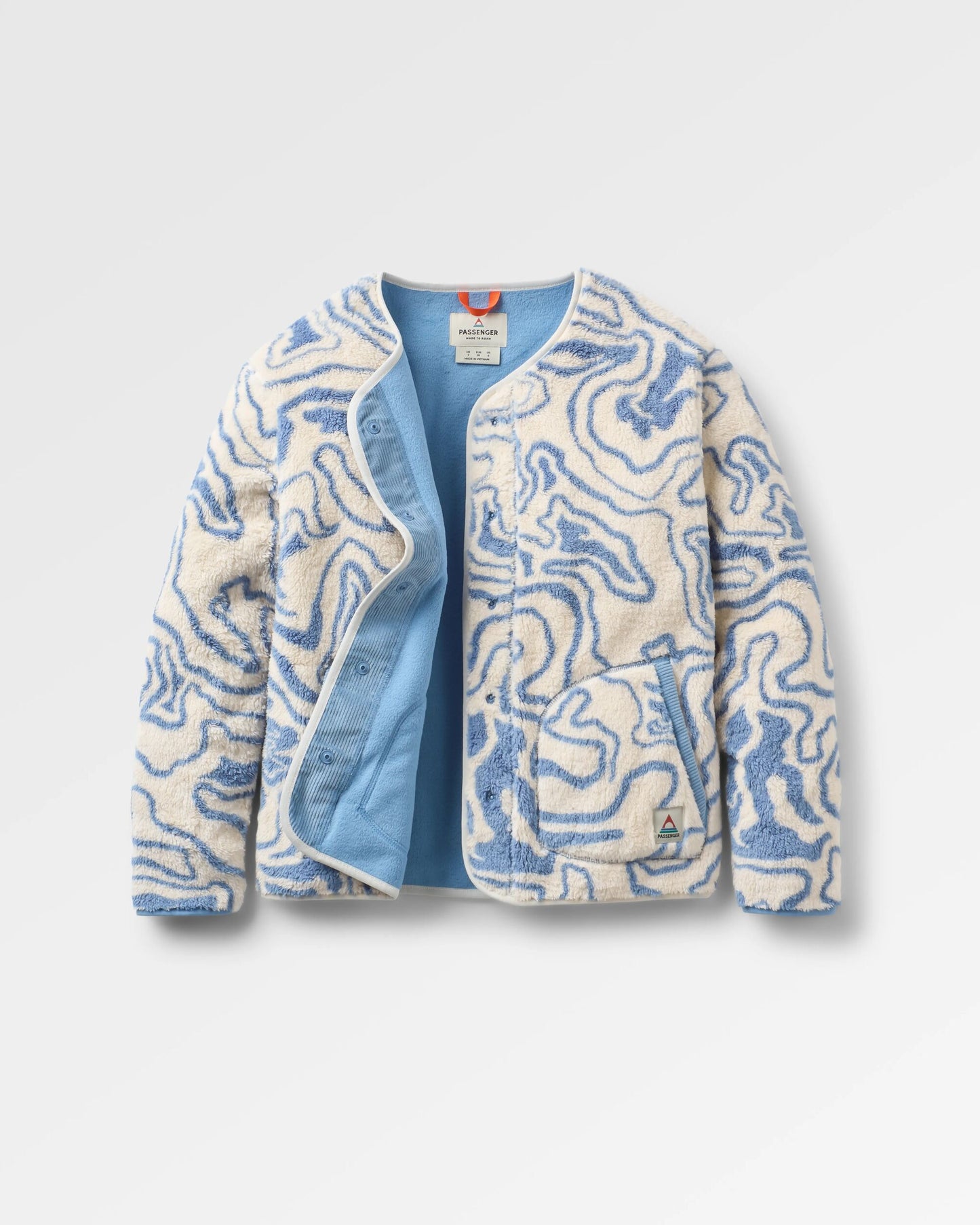 Iris Collarless Recycled Fleece Jacket - Strata Swirl Birch - Flatlay