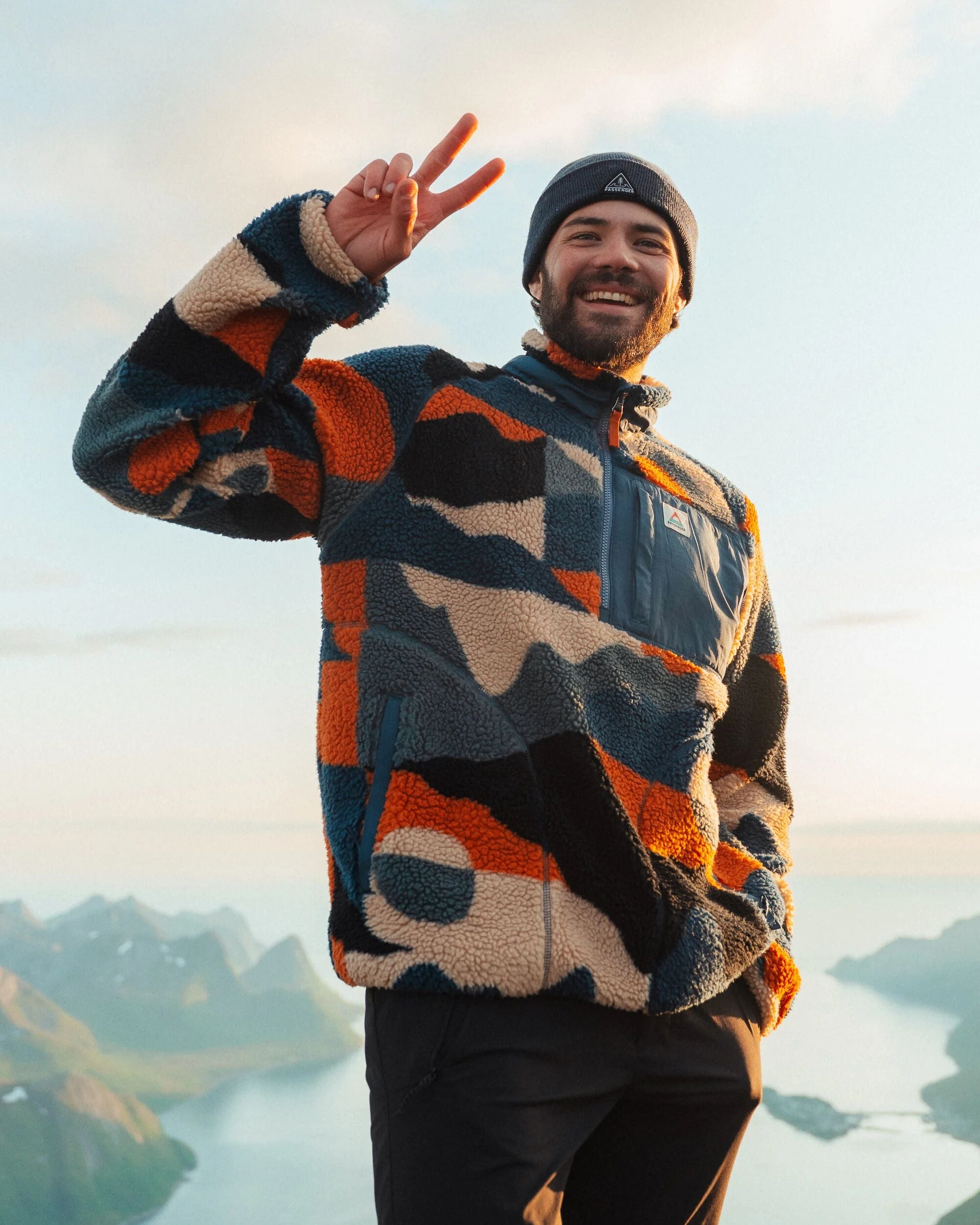 Offroad Recycled Sherpa 1/2 Zip Fleece - Vista Patchwork Dark Denim - Lifestyle