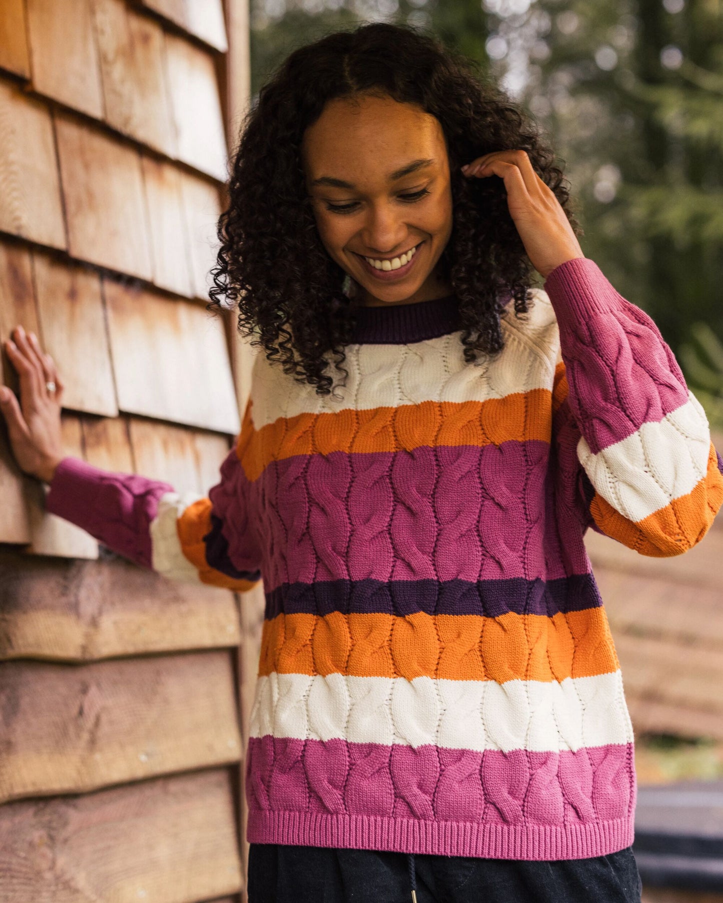 Comfort Organic Cotton Knitted Jumper - Rhubarb Multi Stripe