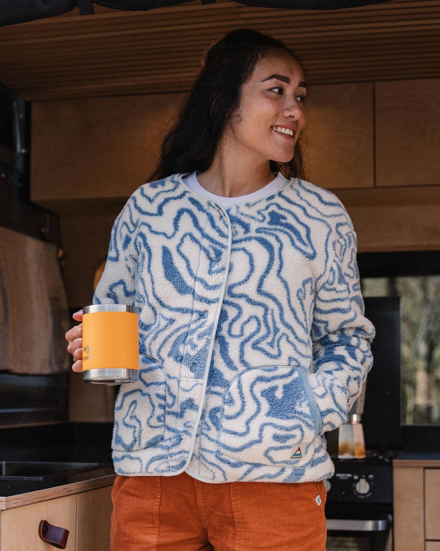 Iris Collarless Recycled Fleece Jacket - Strata Swirl Birch - Lifestyle