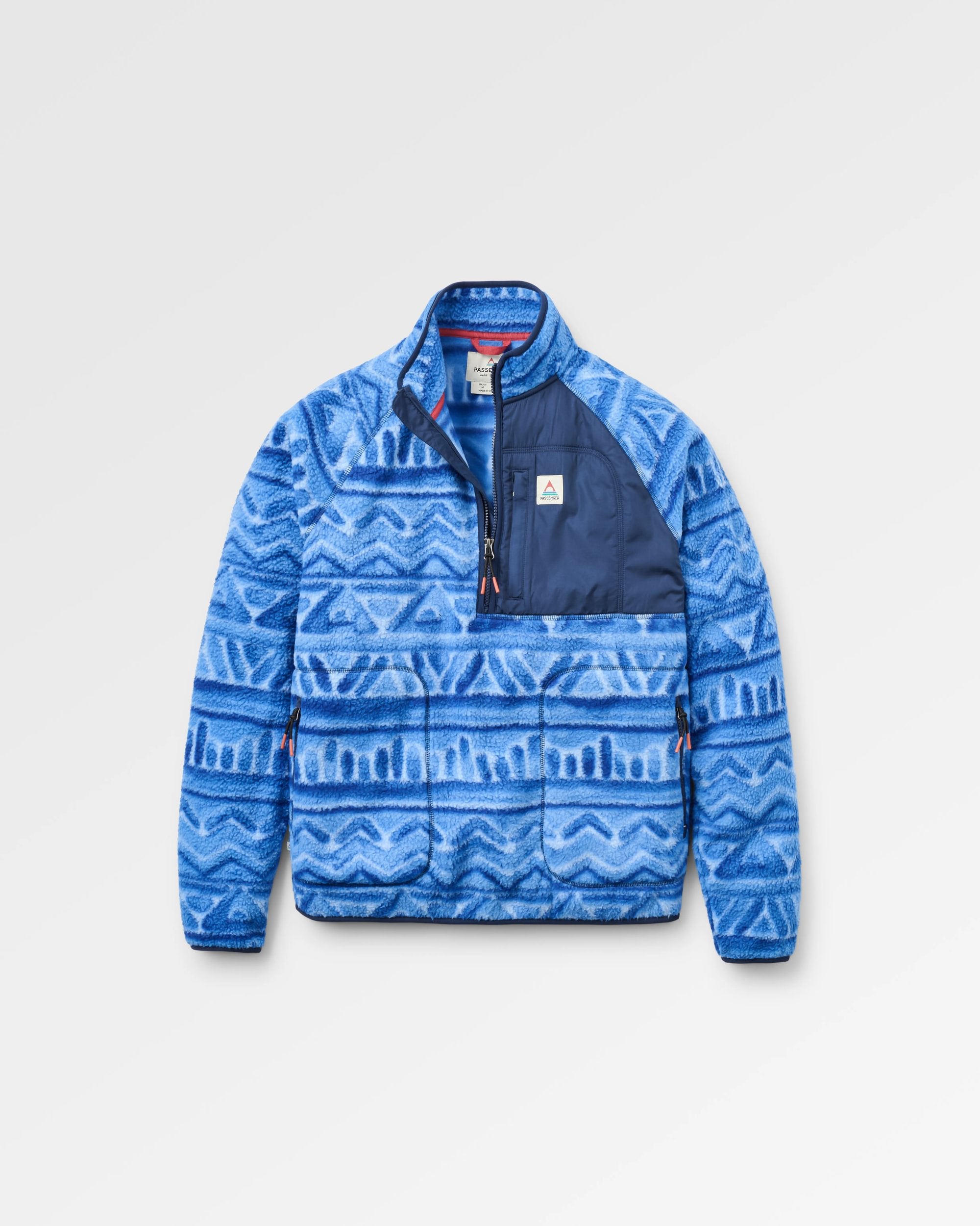 Offgrid 1/2 Zip Recycled Sherpa Fleece - Tracks Electric Blue - Flatlay