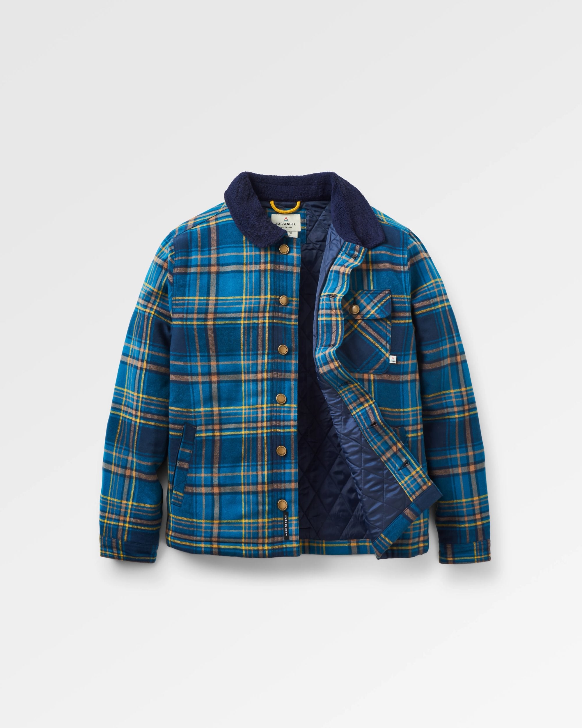 Falcon Organic Cotton Jacket - Tidal Blue Check - Flatlay