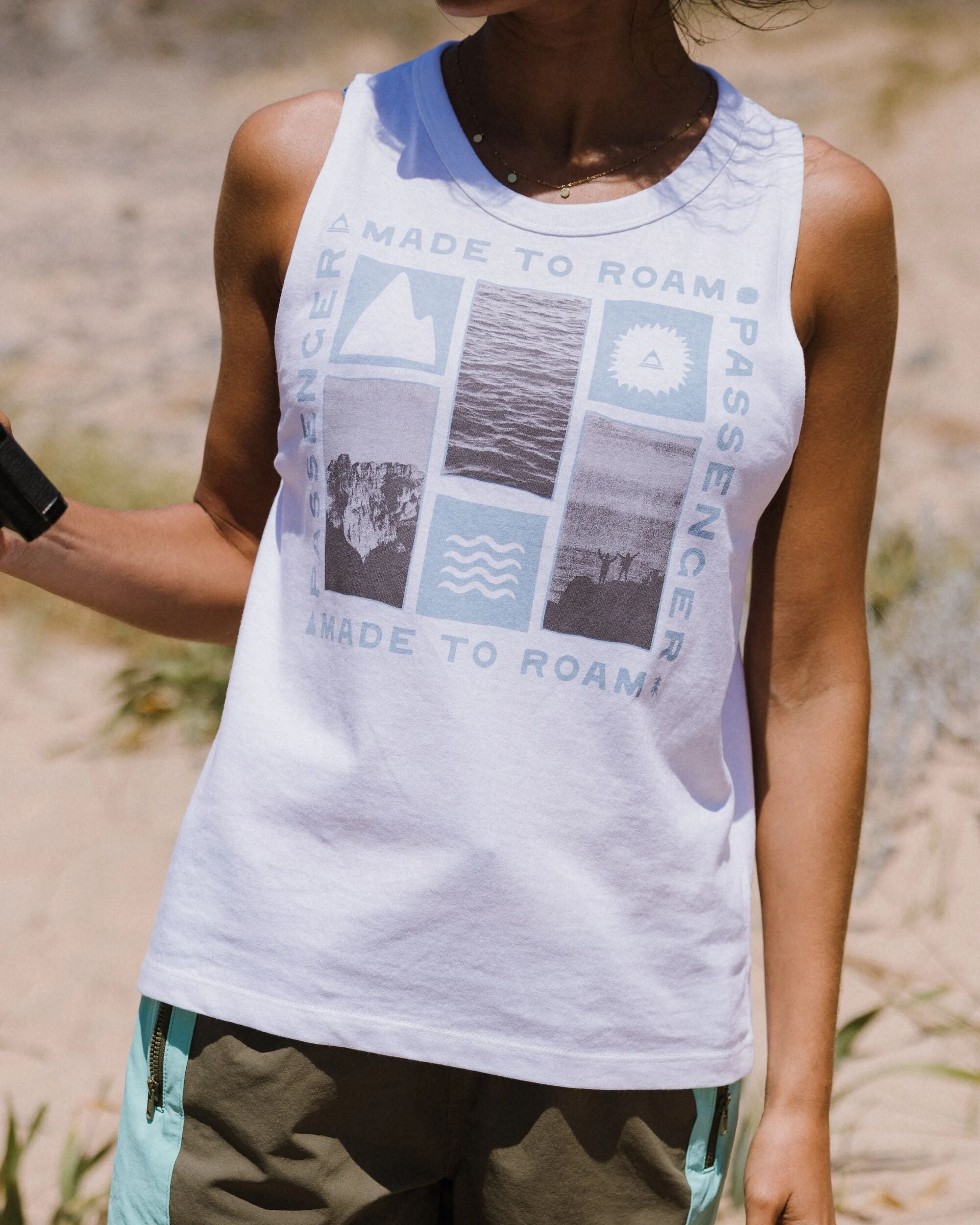 Snapshot Recycled Cotton Vest - White - Lifestyle