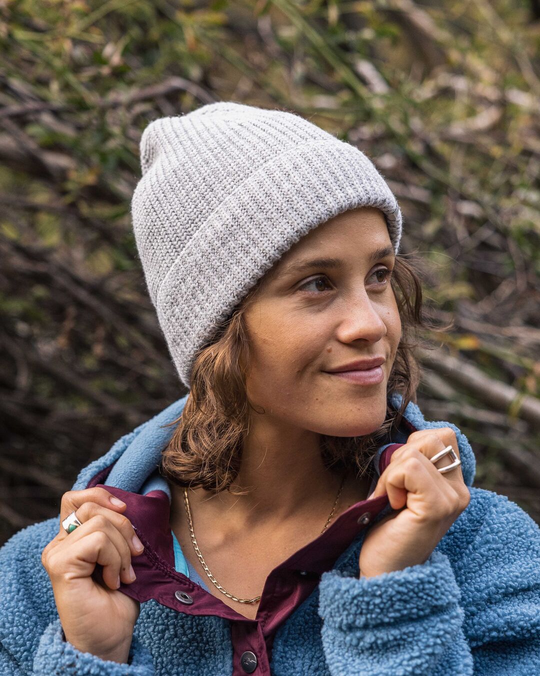Womens_Compass Recycled Beanie - Light Grey Marl