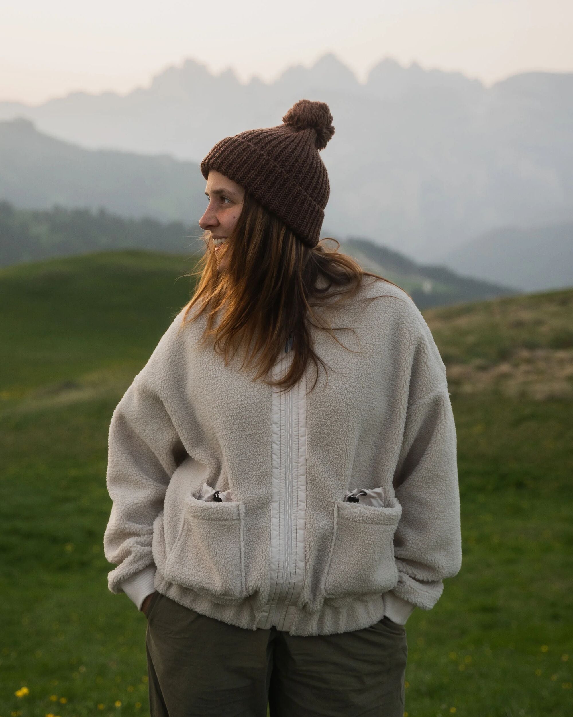 Lucia Recycled Sherpa Fleece - Vintage White - Lifestyle