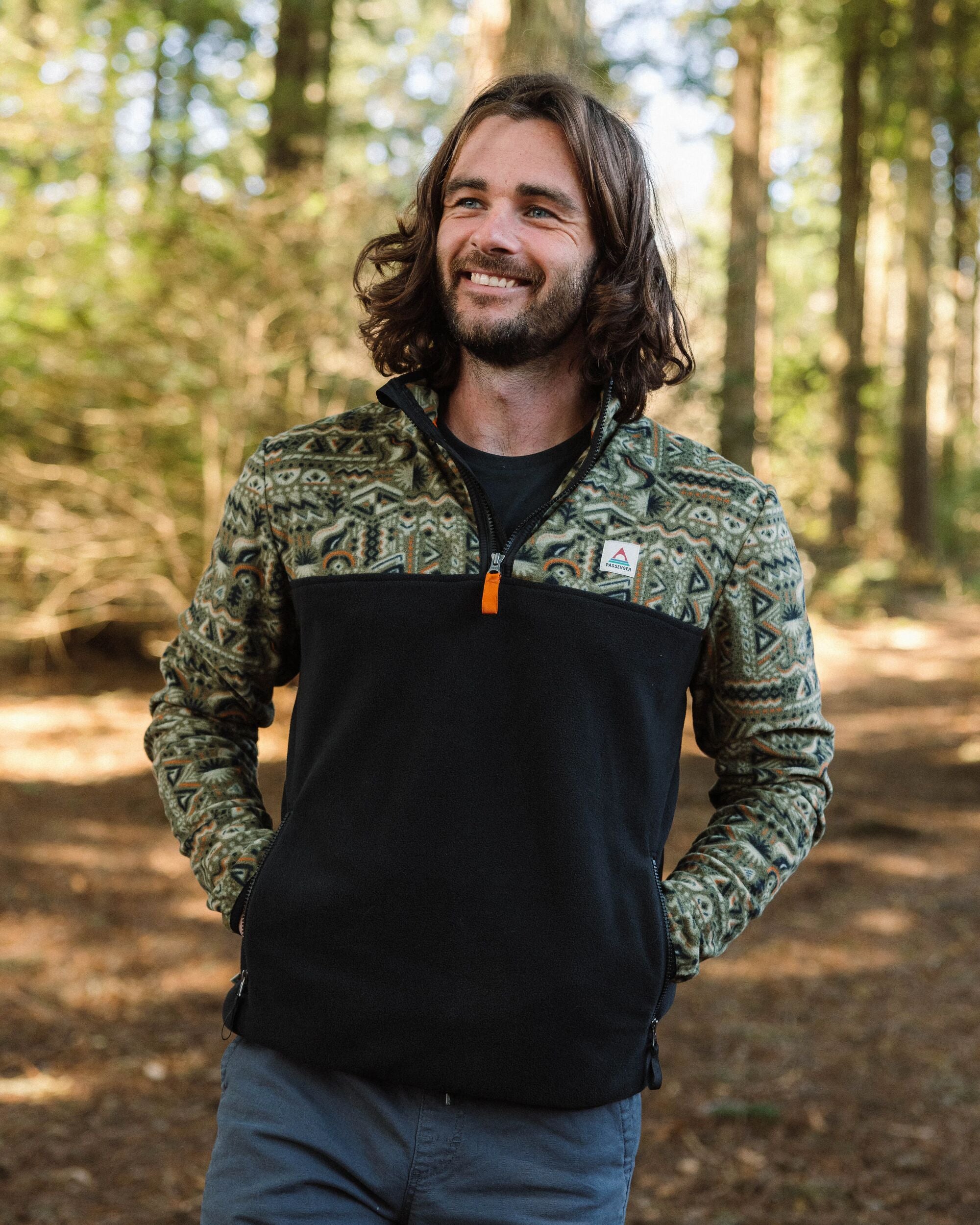 Set Off Recycled Polar 1/4 Zip Fleece - Elemental Geo Khaki - Lifestyle