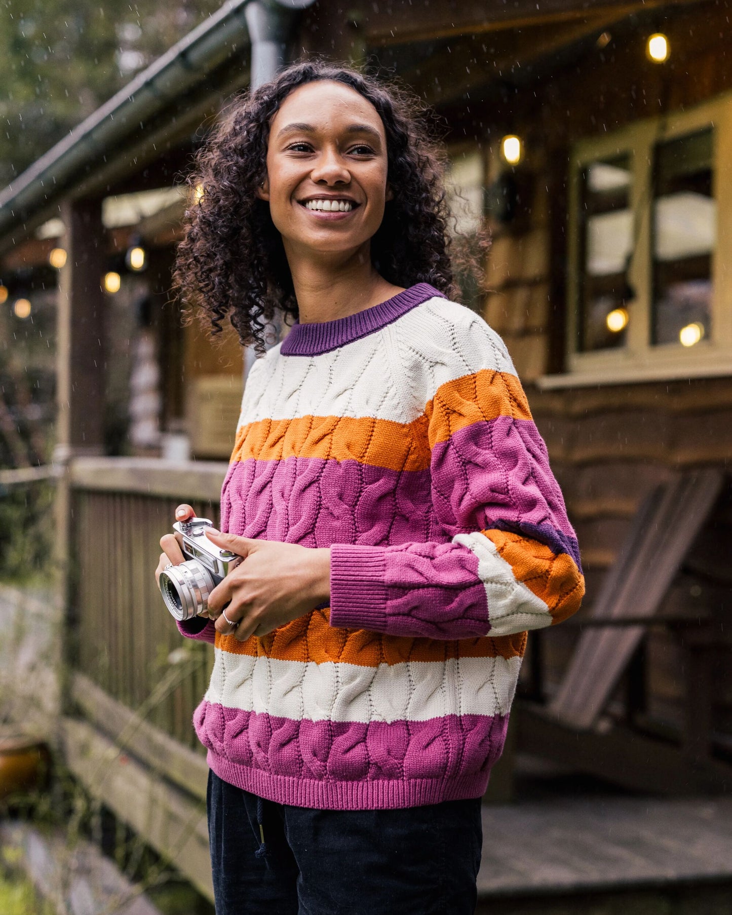 Comfort Organic Cotton Knitted Jumper - Rhubarb Multi Stripe