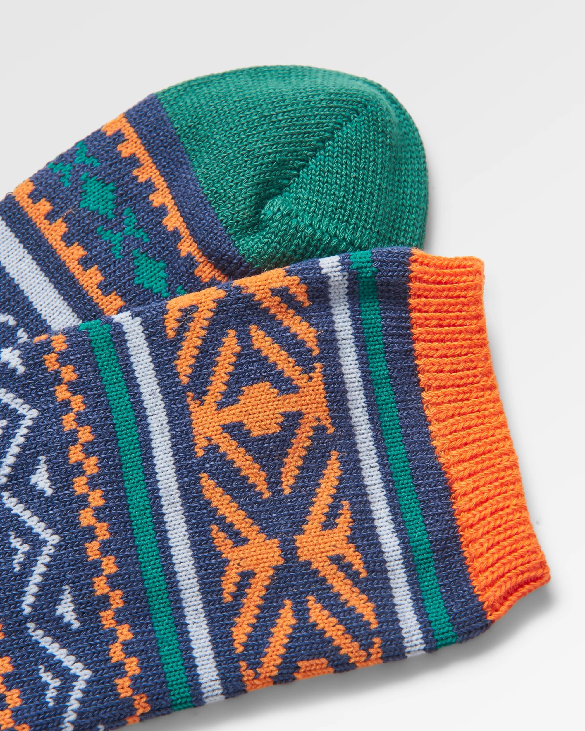 Organic Midweight Patterned Socks - Deep Navy - Flatlay