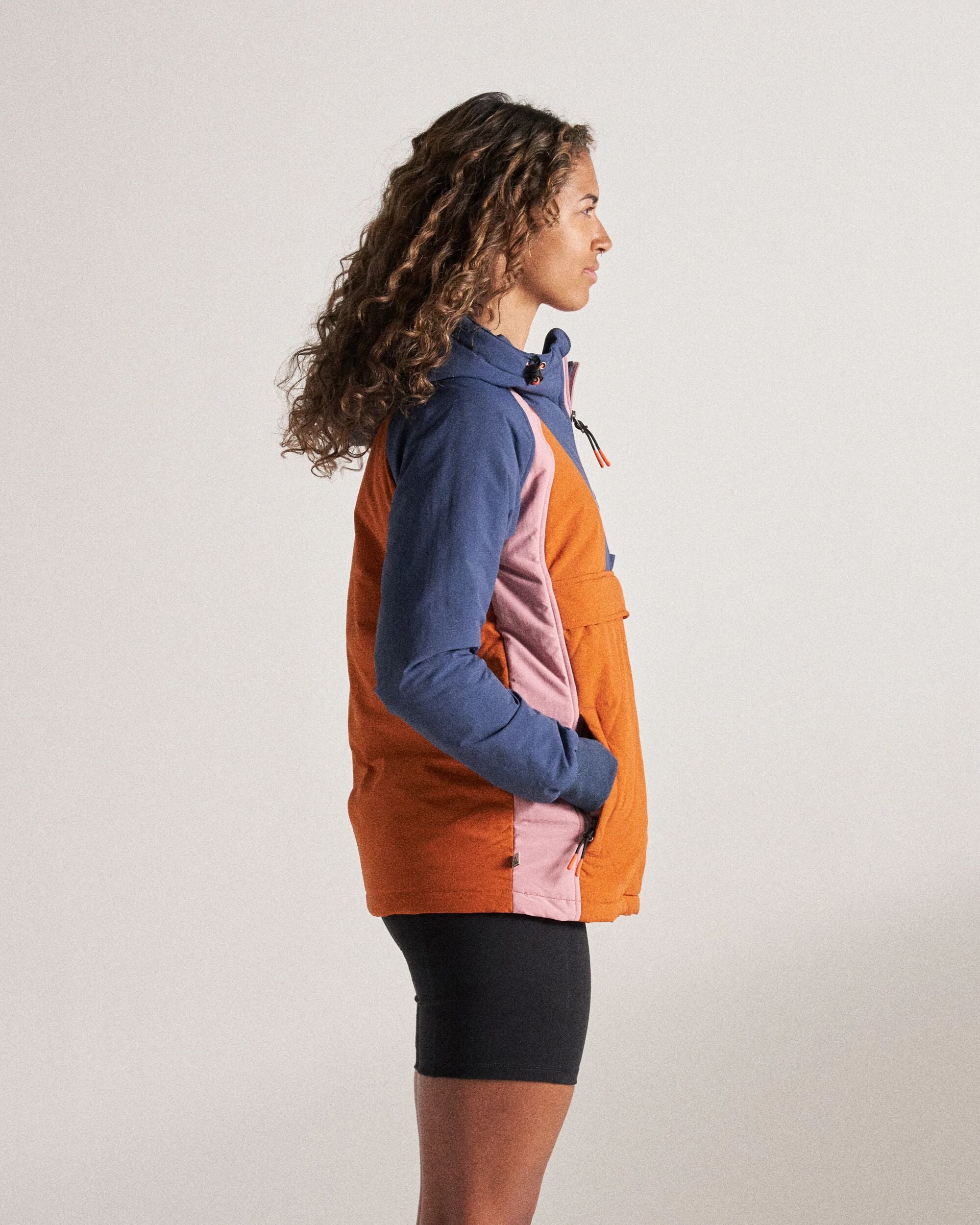 Ocean Recycled Insulated Anorak - Dark Denim/Sunset Orange - Studio Model