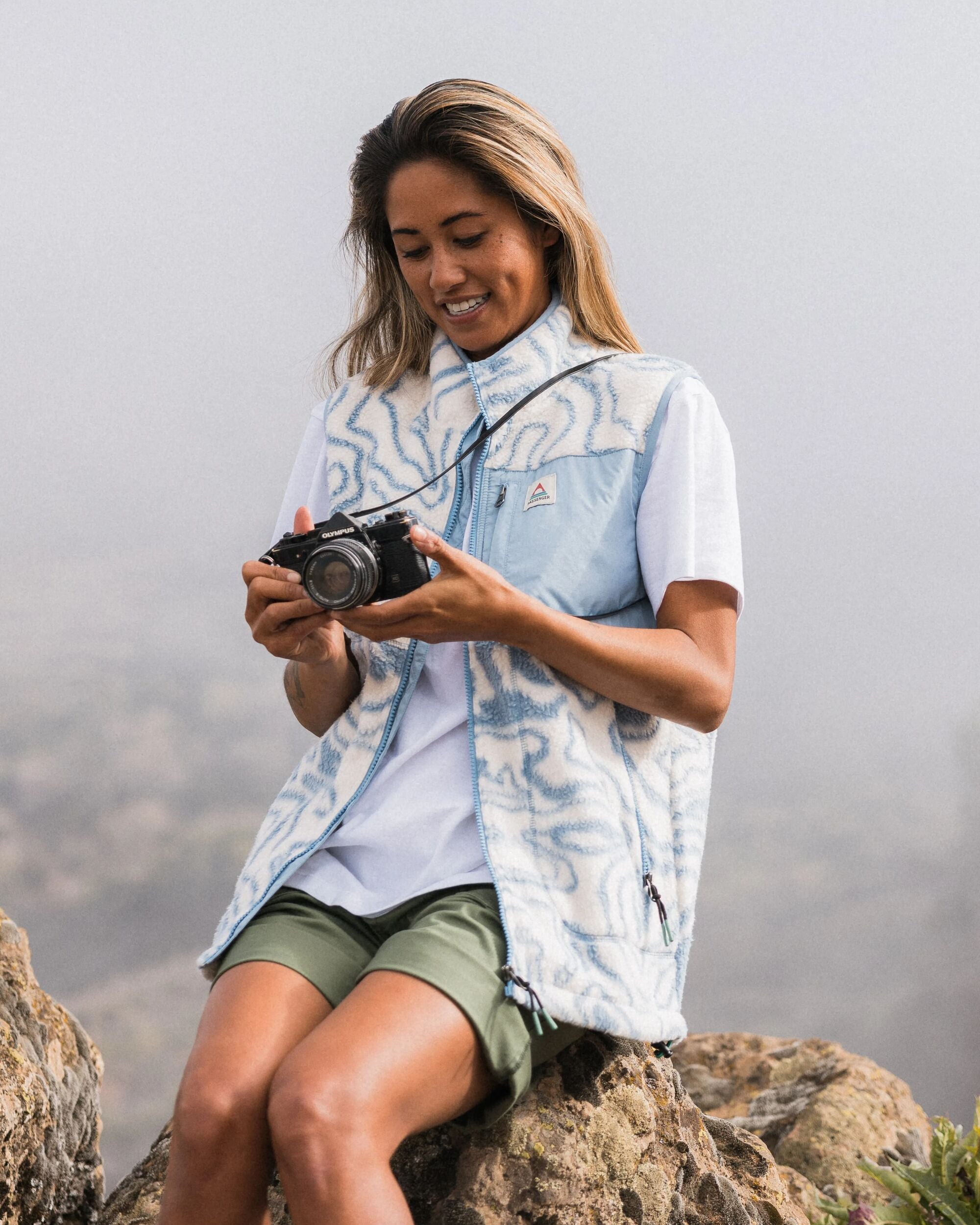 Fairbanks Recycled Sherpa Gilet - Strata Swirl Birch - Lifestyle