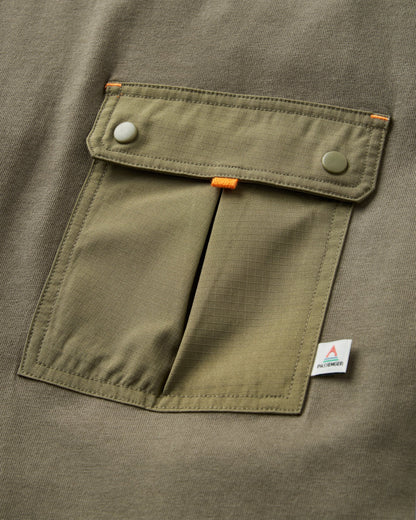 Travel Pocket Relaxed Fit T-Shirt - Dusty Olive - Flatlay