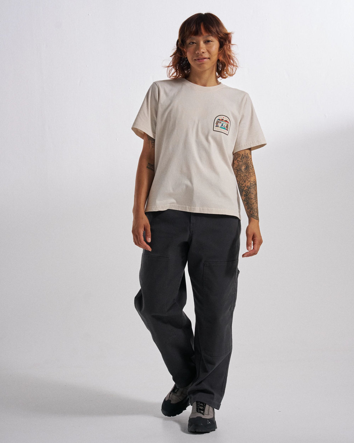 Lost Patch Women's Organic Cotton T-Shirt - White Sand - Studio Model