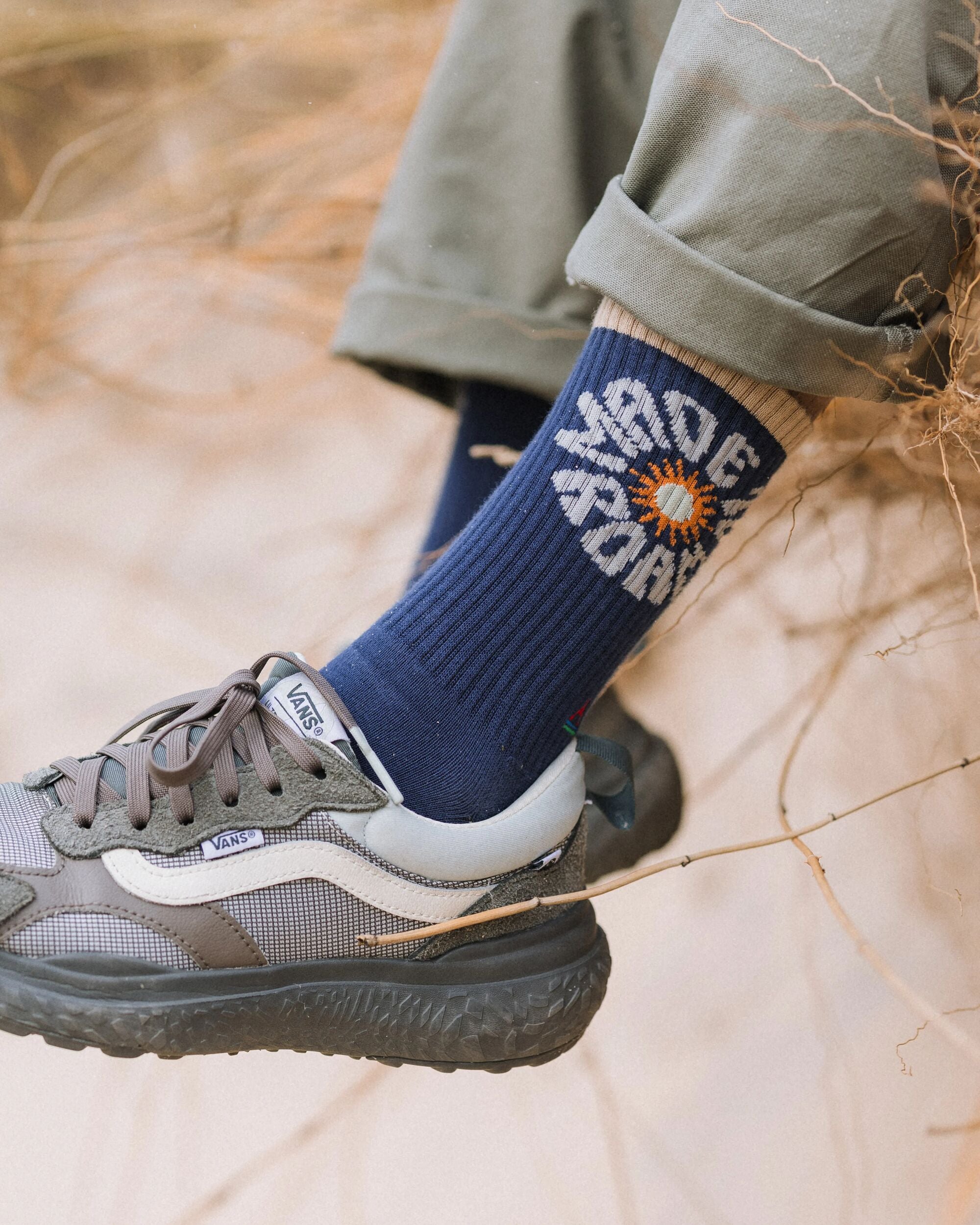 Made to Roam Graphic Crew Socks - Rich Navy - Lifestyle