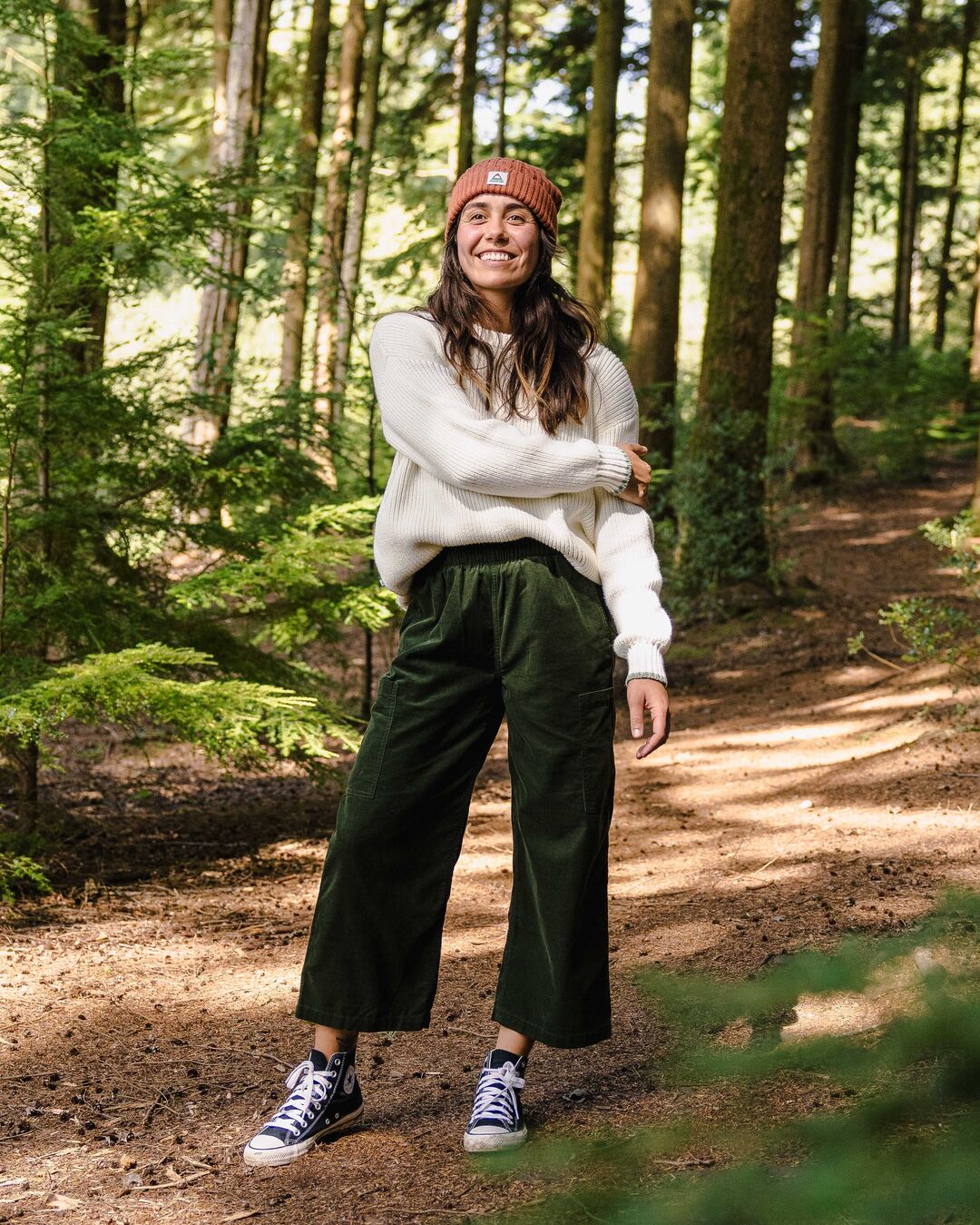 Someday Organic Cotton Corduroy Cropped Trouser - Fir Tree - Lifestyle