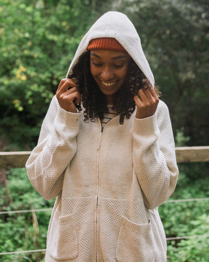 Cove Full Zip Organic Cotton Knitted Hoodie - Off White - Lifestyle