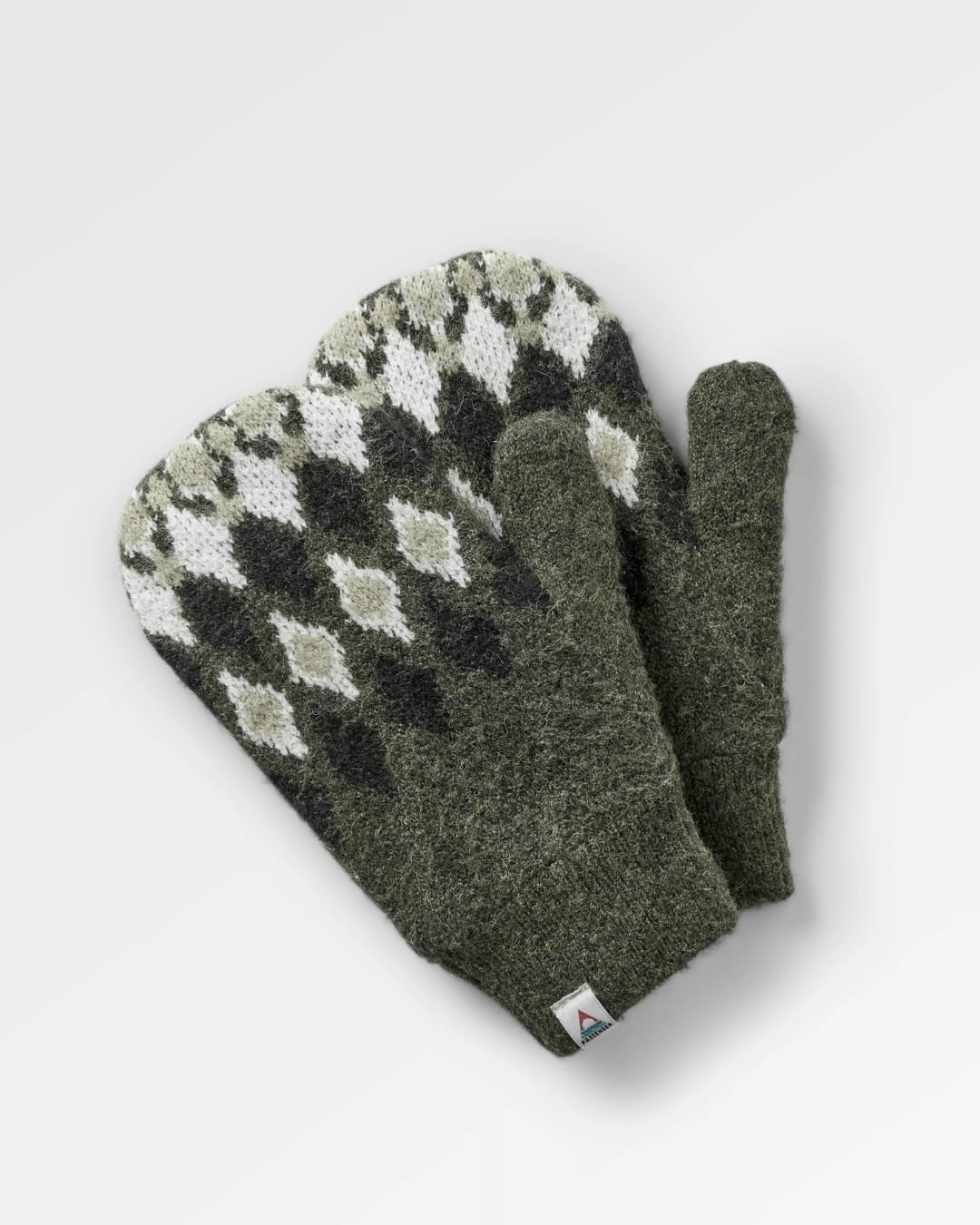 Wave Recycled Fleece Lined Mittens - Khaki - Flatlay