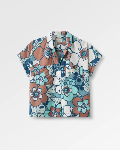 365 Recycled Active Boxy Shirt - Vintage Floral Aqua - Flatlay