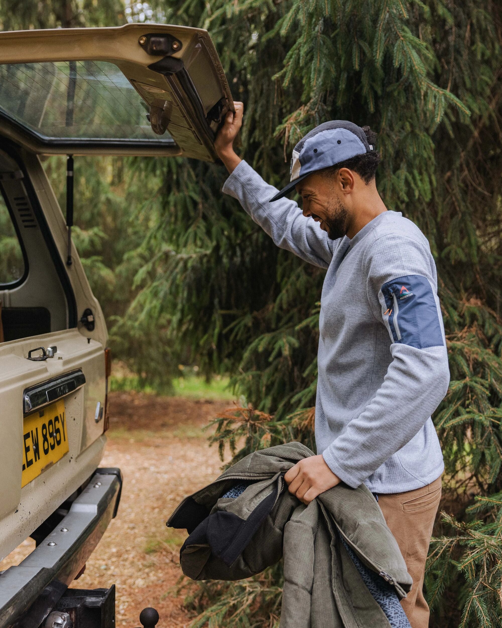 Forestscape Recycled Grid Fleece Crew - Grey Marl - Lifestyle