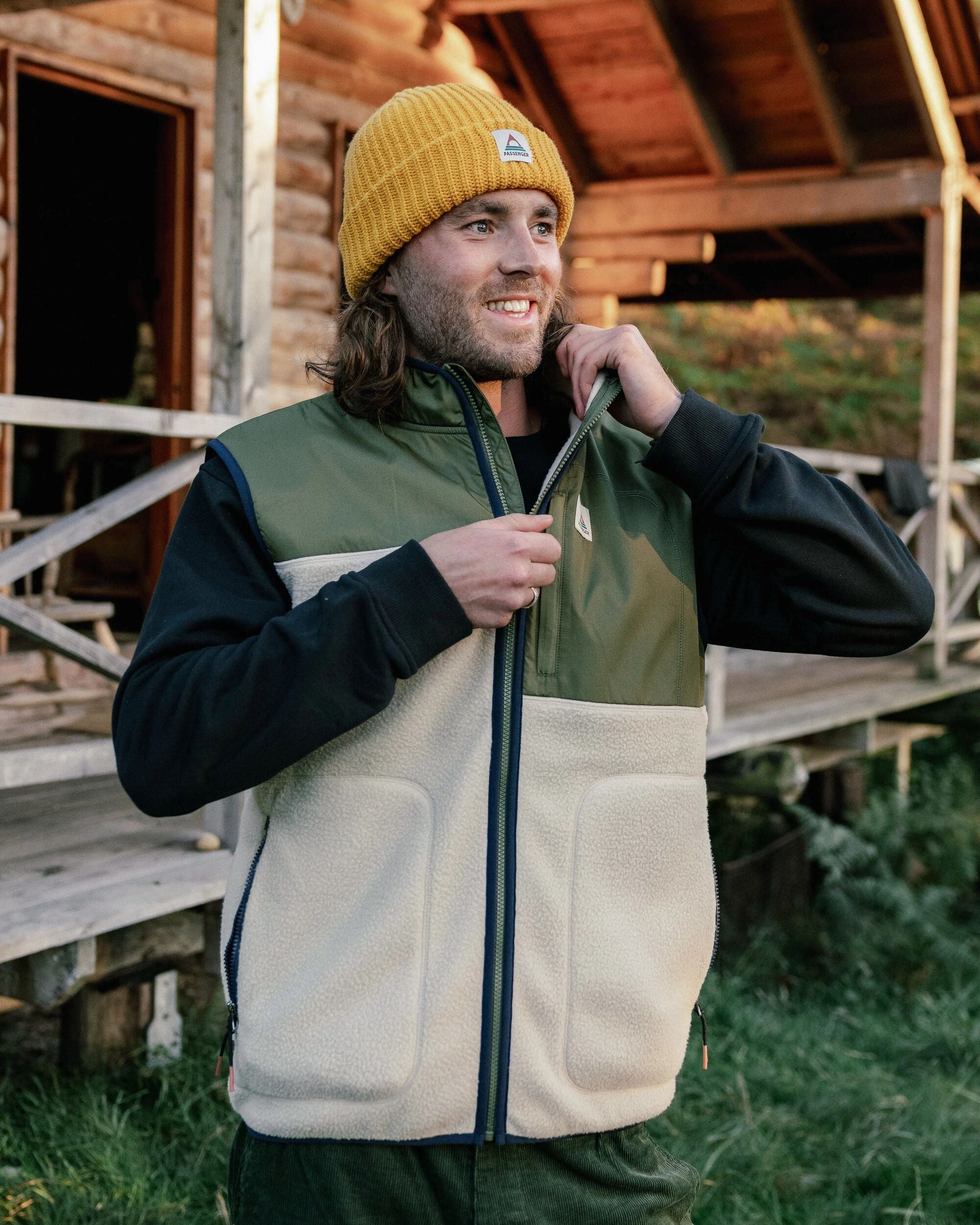 Offgrid Recycled Sherpa Fleece Vest - Oatmeal/Khaki - Lifestyle