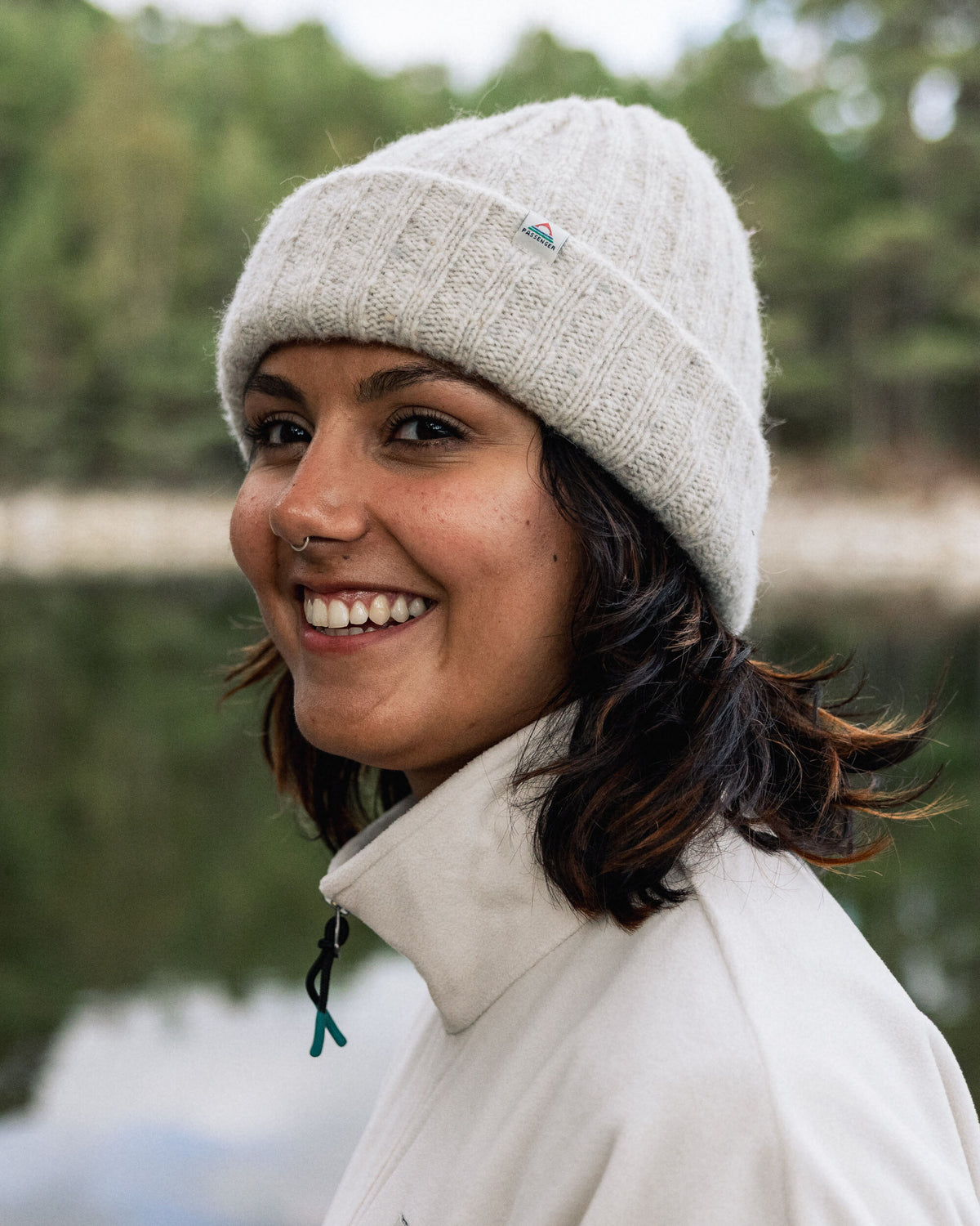 Fisherman Merino Wool Beanie - Vintage White - Lifestyle - Female