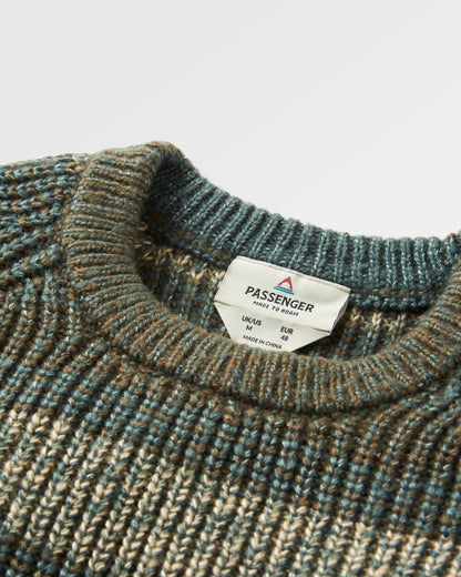 Fog Recycled Knitted Jumper - Dark Olive Multi Stripe - Flatlay