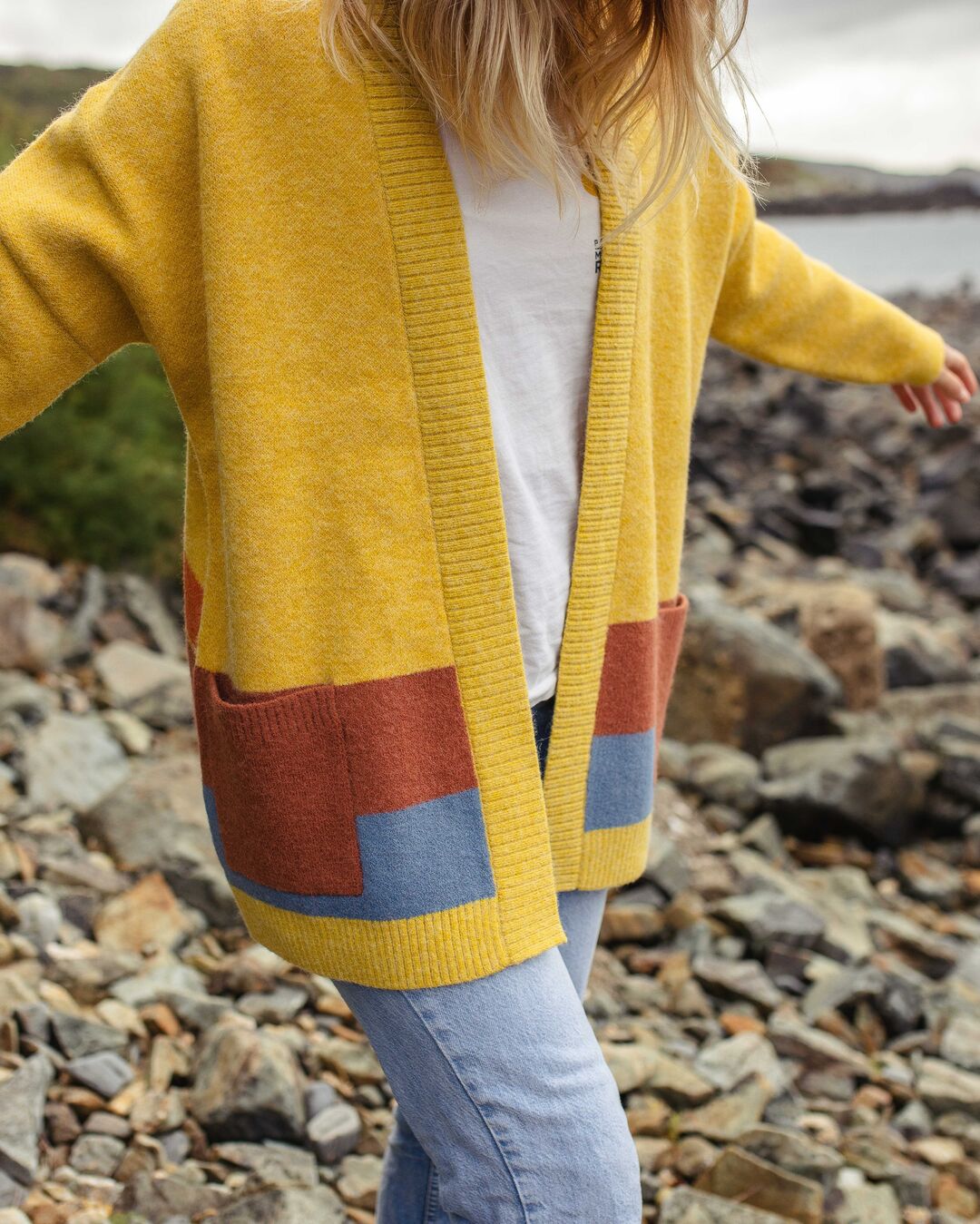 Vista Recycled Knitted Cardigan - Amber Gold - Lifestyle