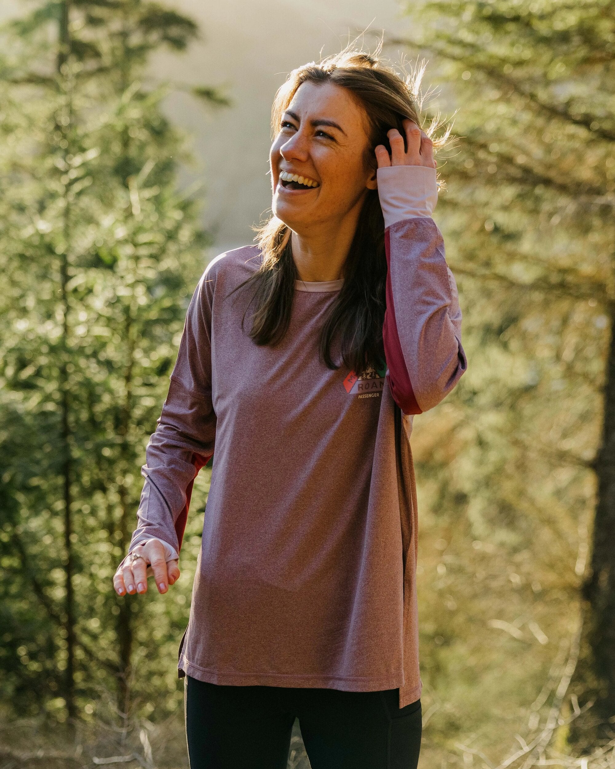 Pacifica Recycled Active LS Top - Berry Marl - Lifestyle