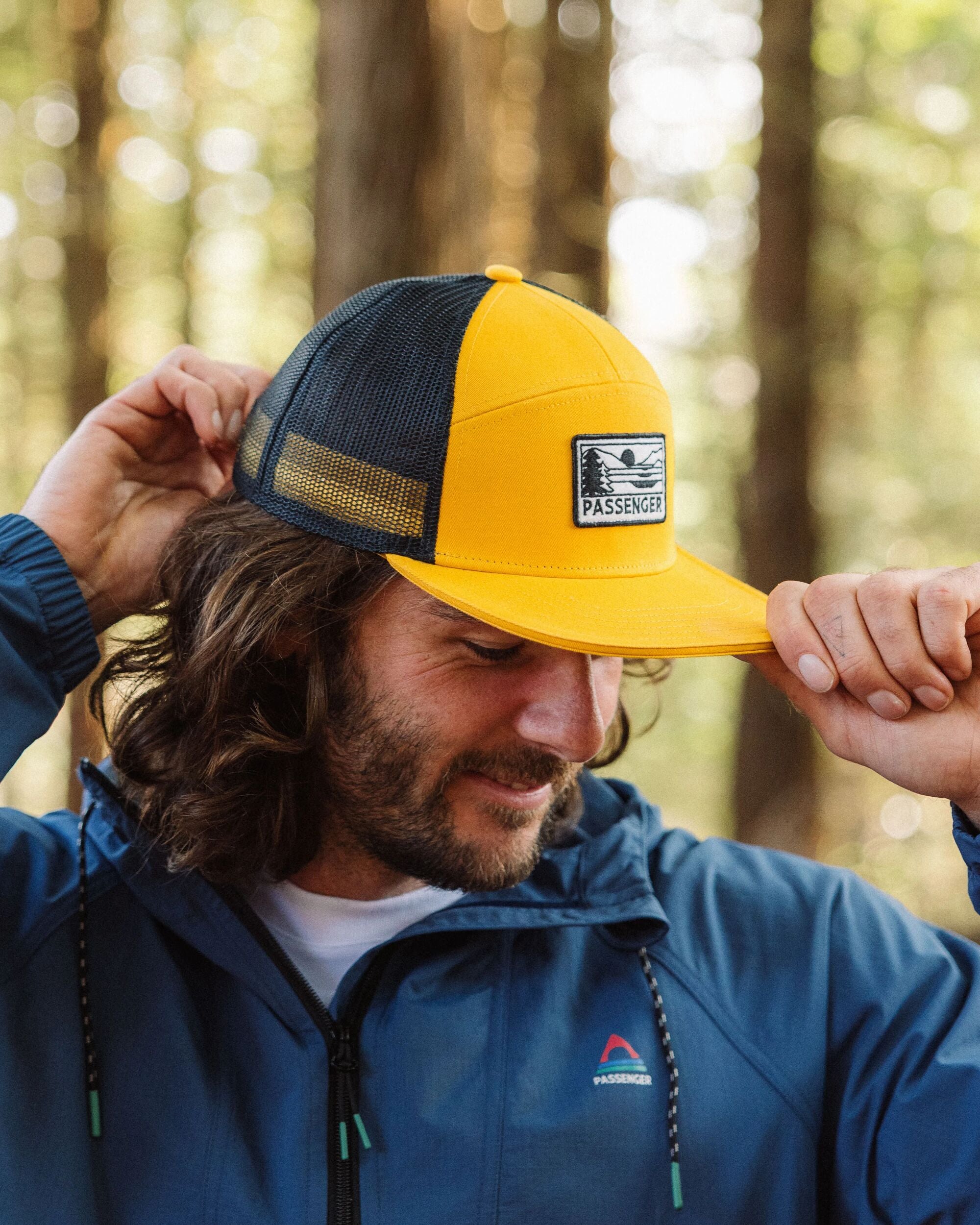 Roamer 7 Panel Organic Cotton Trucker Cap - Spruce Yellow - Lifestyle - Male