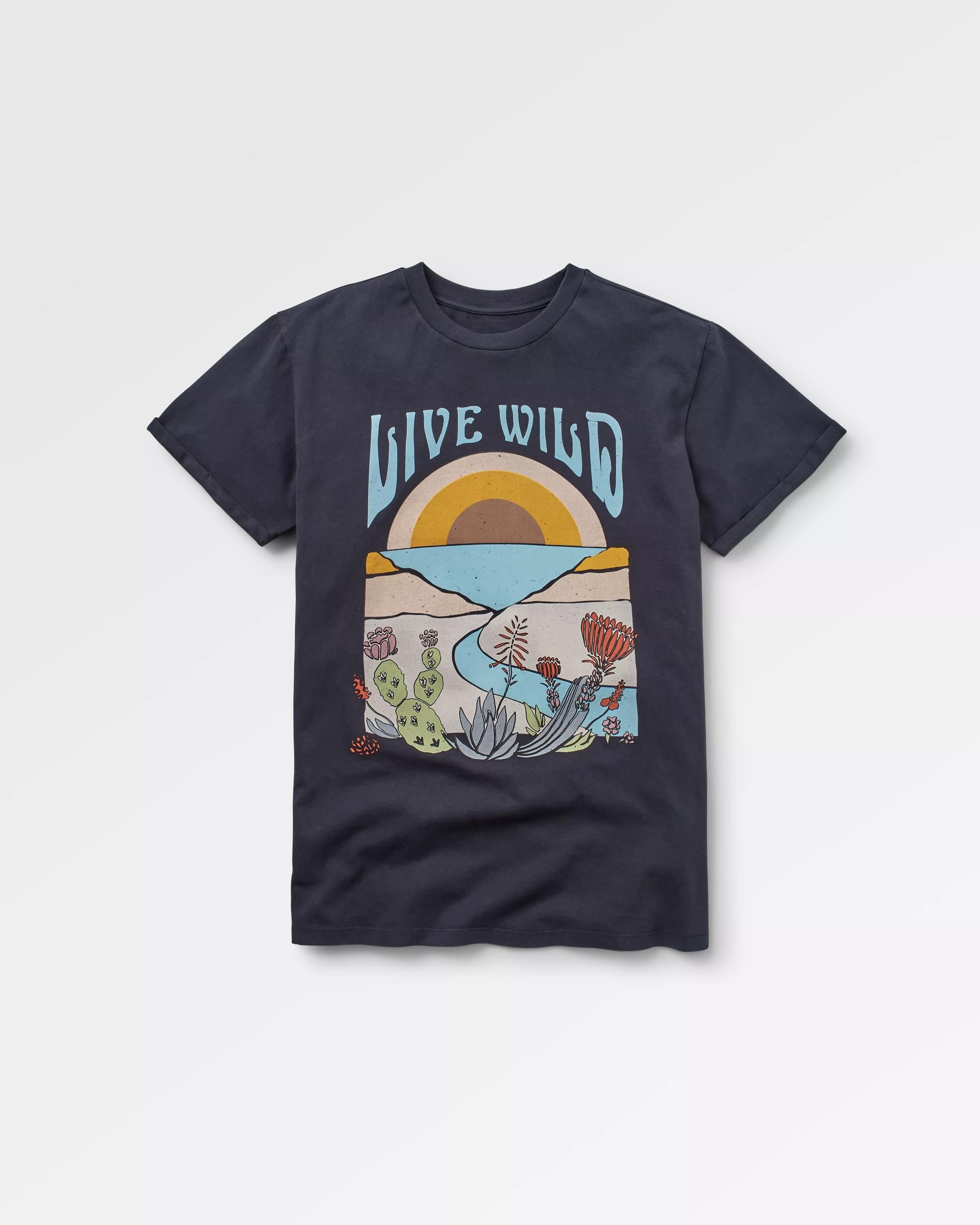 Live Wild Recycled Cotton T-Shirt - Black - Flatlay