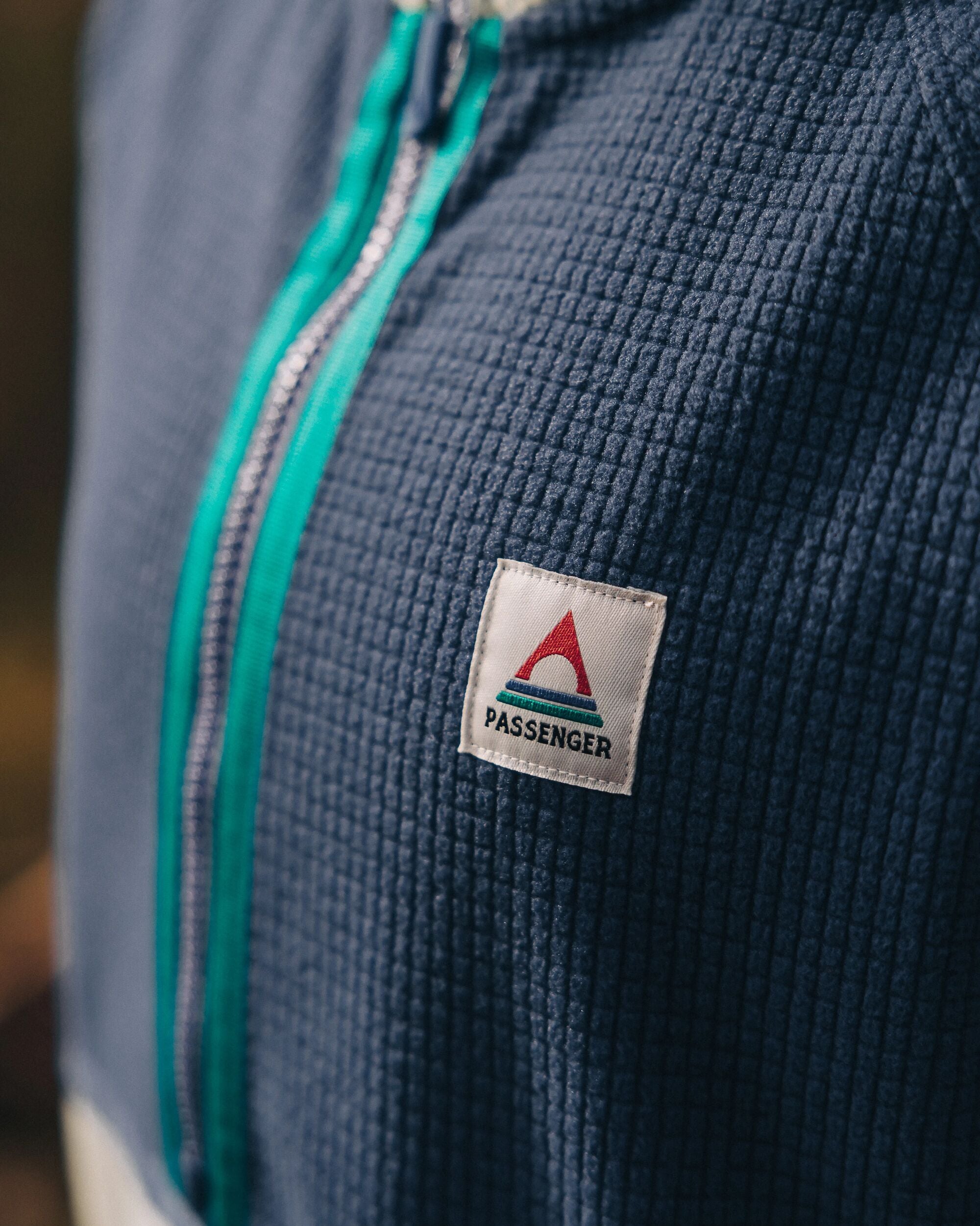 Off Trail Recycled Grid Polar Fleece - Pistachio/Dark Denim - Lifestyle