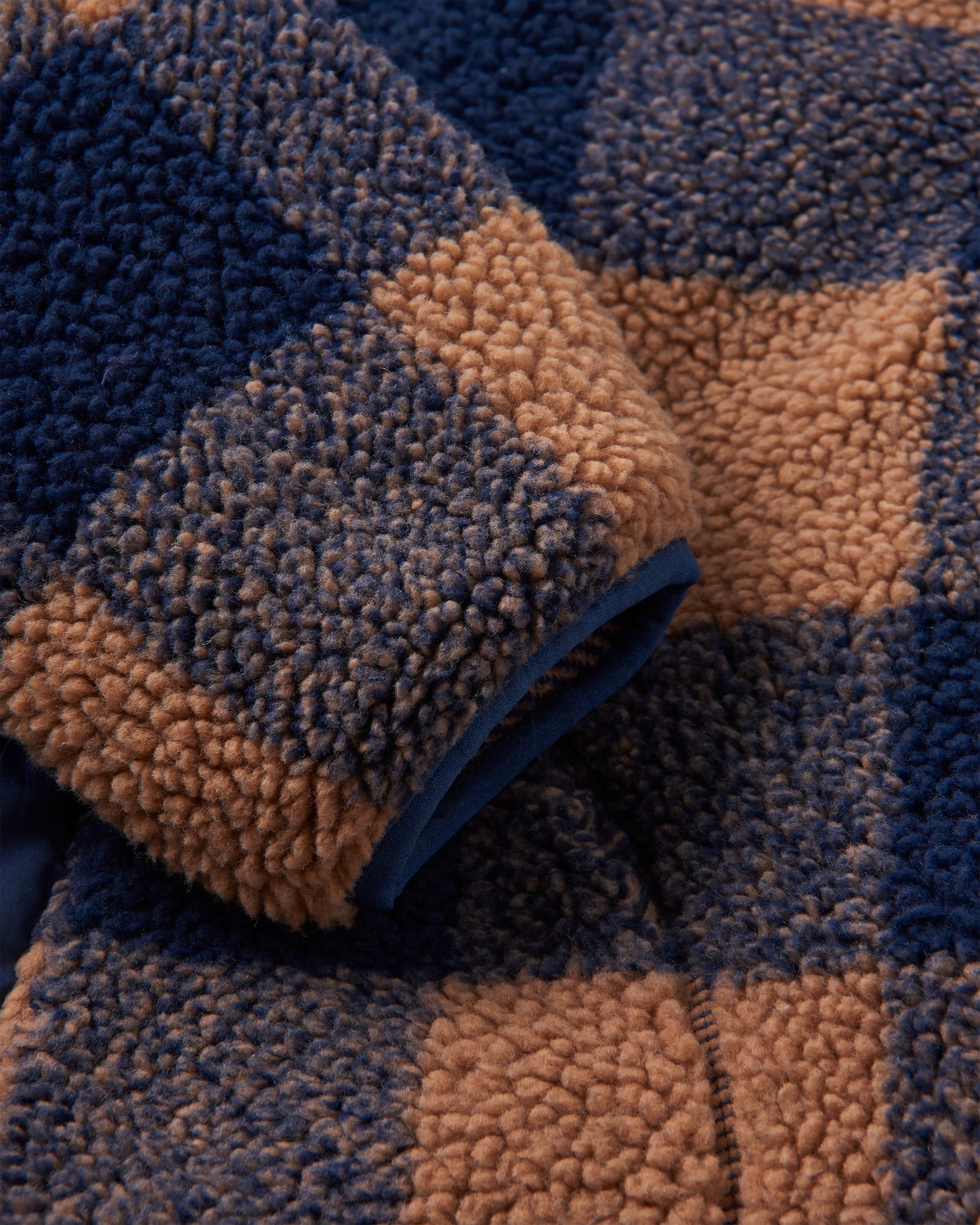 Offroad Recycled Sherpa 1/2 Zip Fleece - Toffee/Rich Navy Buffalo - Flatlay