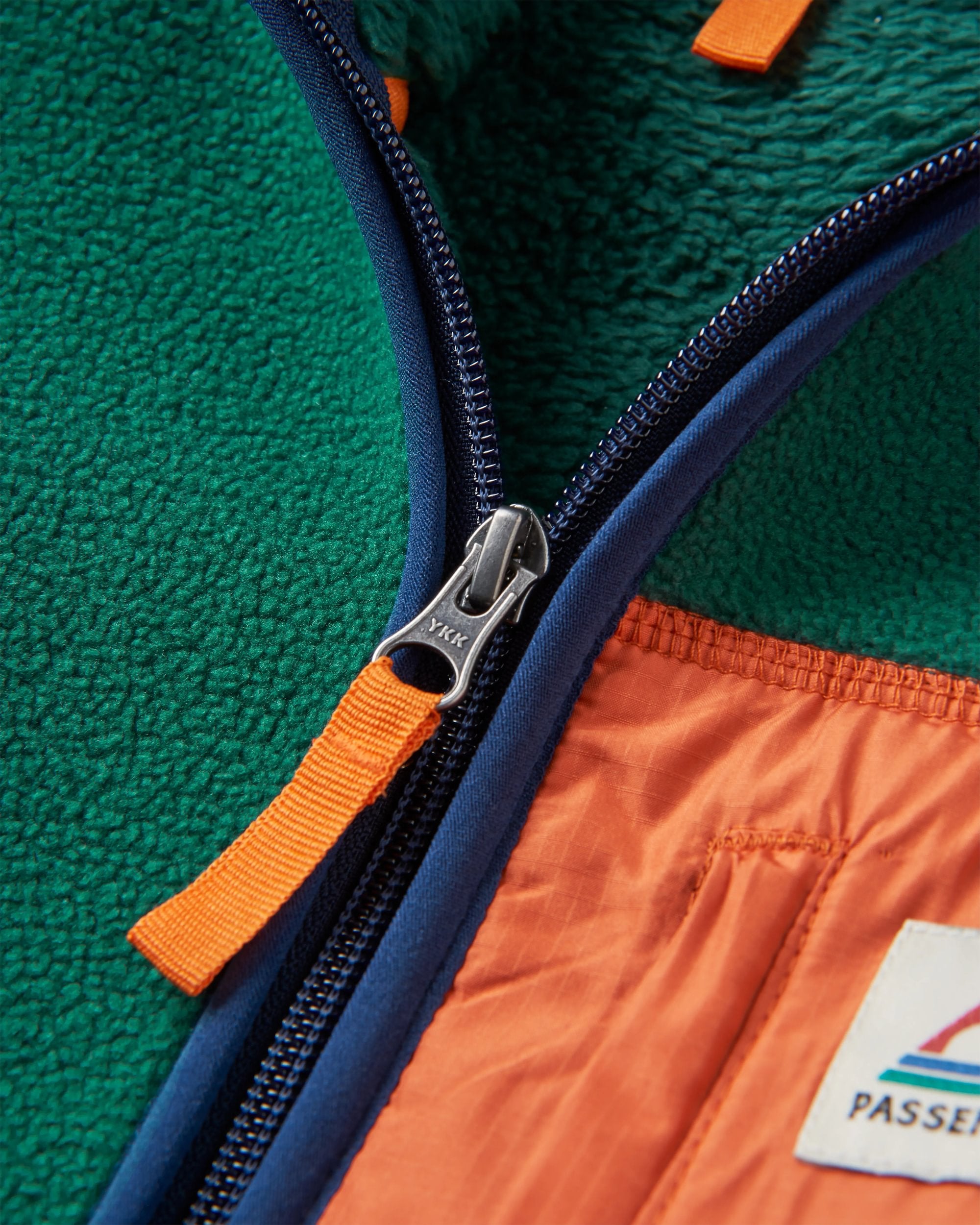 Loch Hooded Recycled Polar Fleece - Rain Forest/Rich Navy - Flatlay