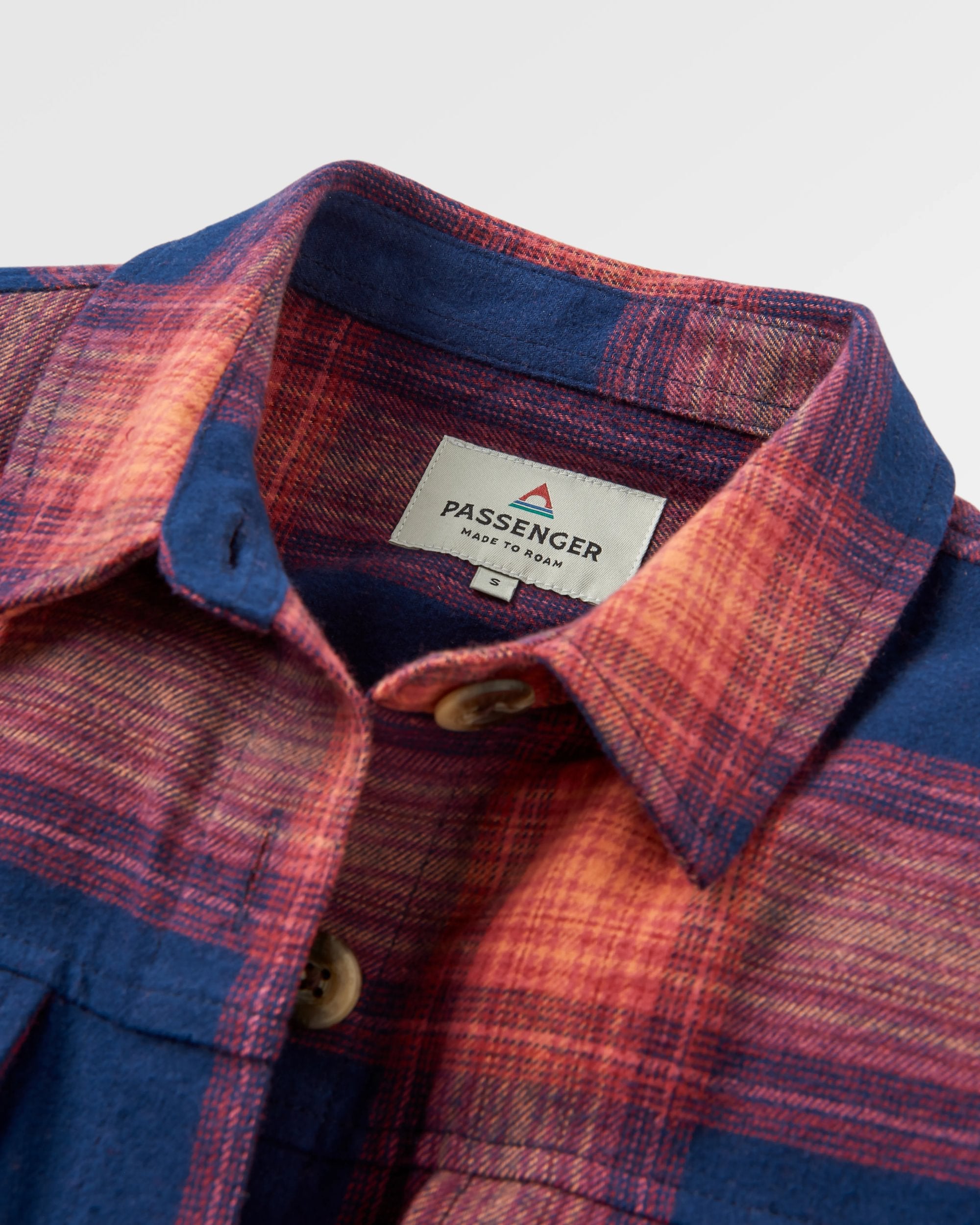 Stella Organic Cotton LS Shirt - Rich Navy/ Red Ochre Check - Flatlay