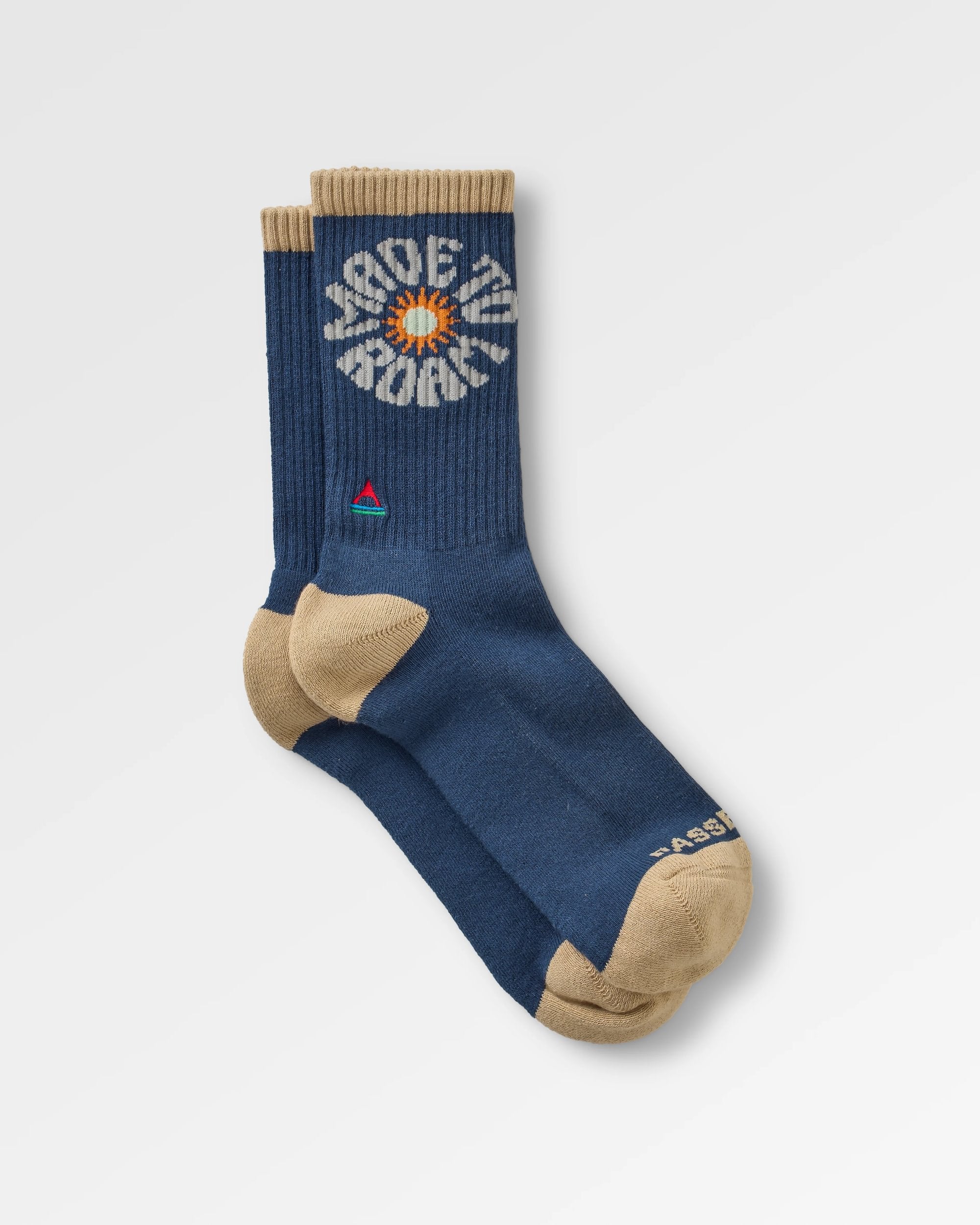 Made to Roam Graphic Crew Socks - Rich Navy - Flatlay